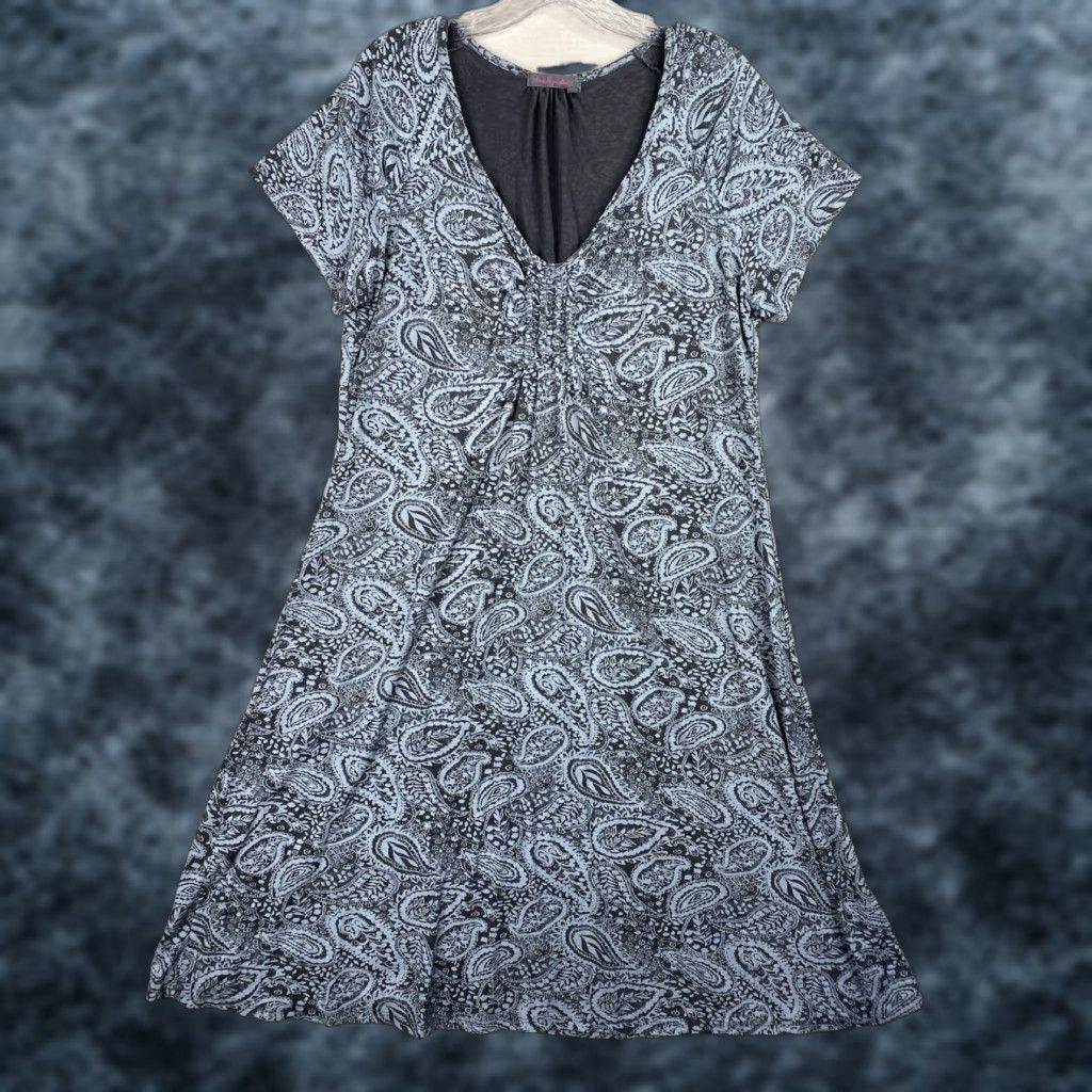 Fresh Produce Dress Womens 2XL Blue Paisley Floral V Neck Made USA Beach Dress