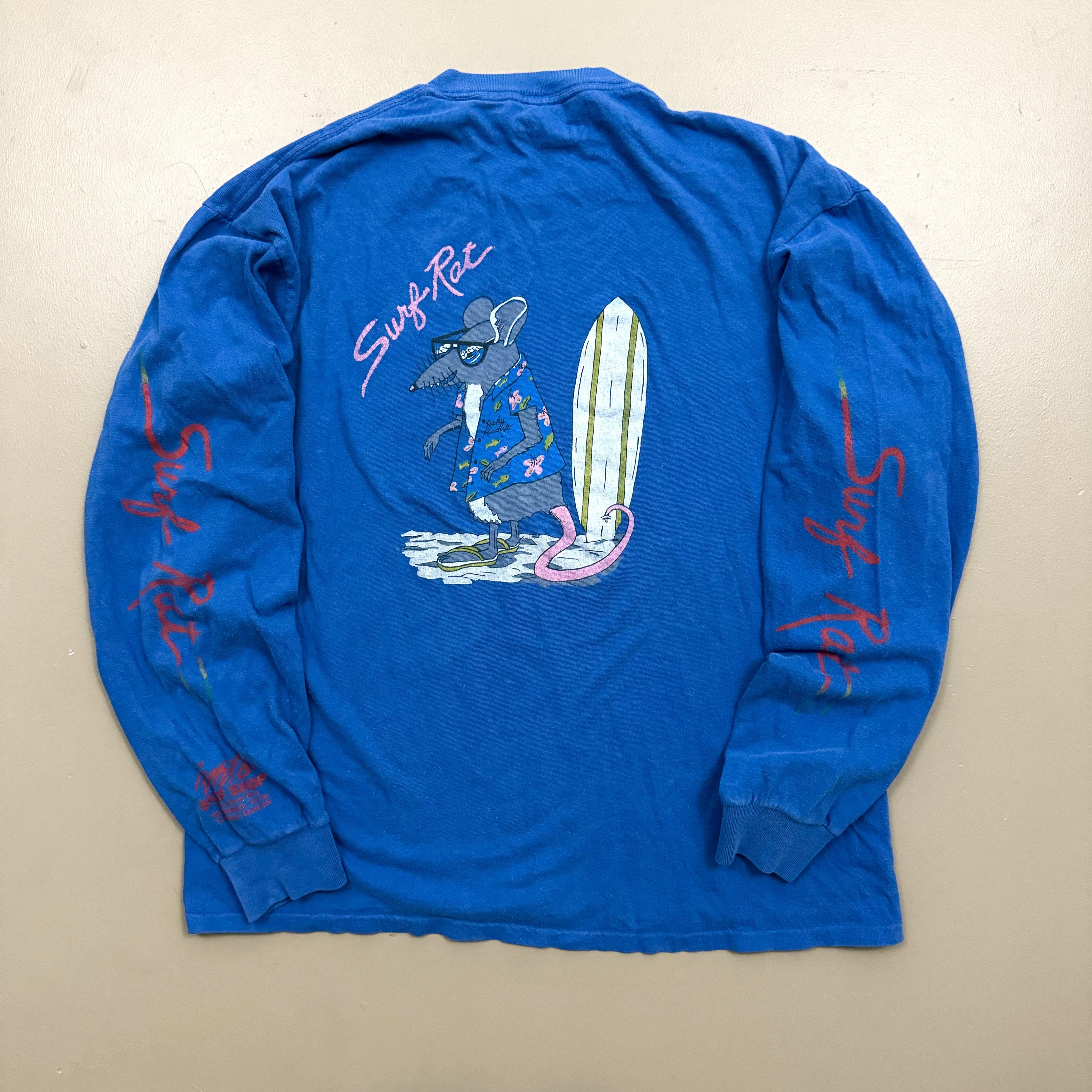 image of Art x Vintage VTG 80's Gordon & Smith Surf Rat Ricky Ricardo T Shirt in Blue, Men's (Size XL)