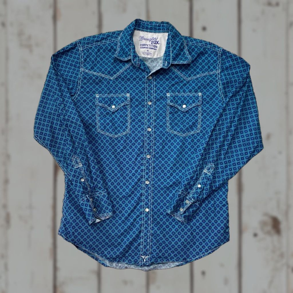 Wrangler Wrangler 20X Competition Western Plaid Pearl Snaps Stretch Shirt Mens M Multicolor Cotton Spandex Regular Button-Up Long Sleeve Size US M / EU 48-50 / 2 - 1 Thumbnail