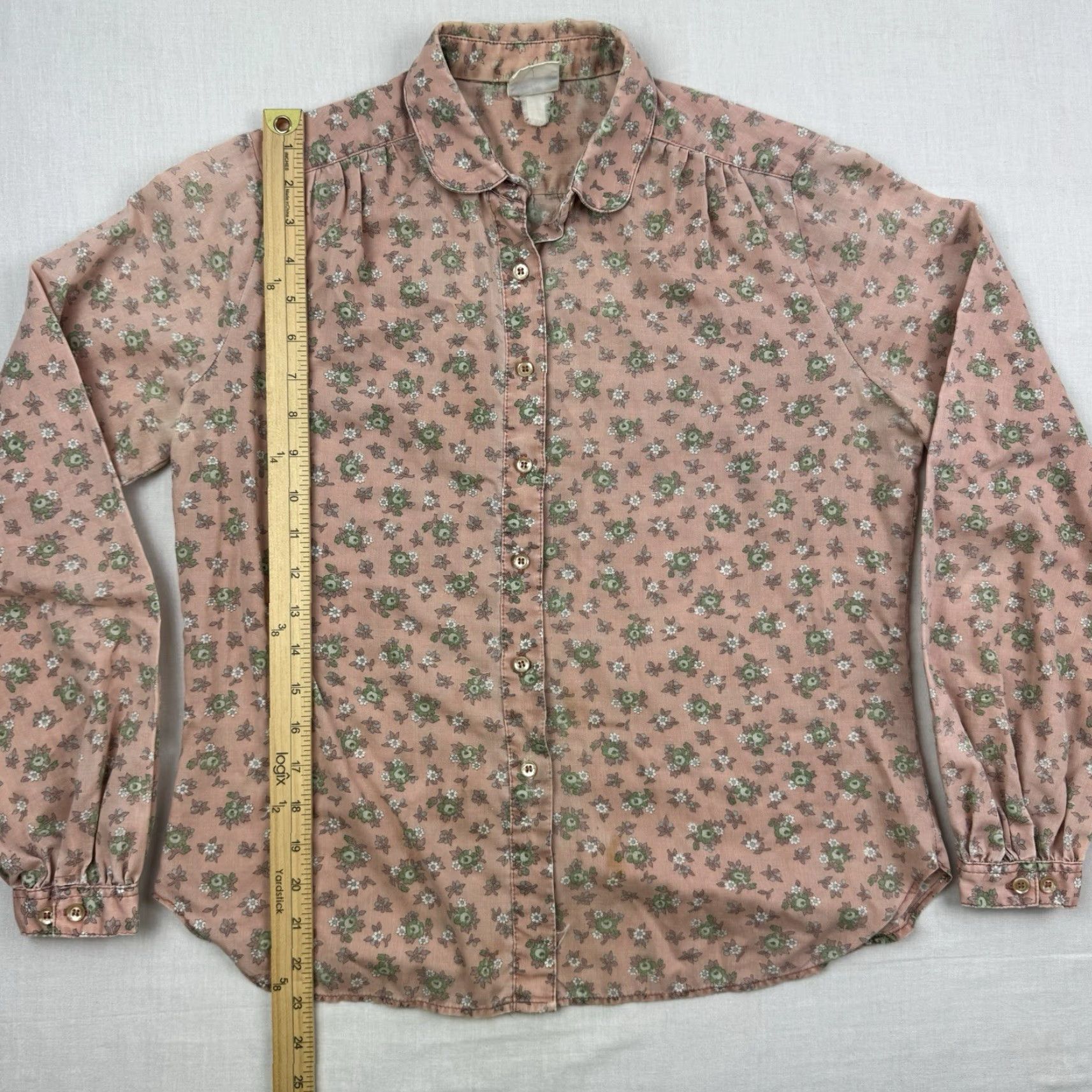 Pinko VINTAGE JH Collectibles Floral Button-Up Shirt Womens Medium Pink 1980s Long Sleeve Casual Collared Size M / US 6-8 / IT 42-44 - 7 Thumbnail