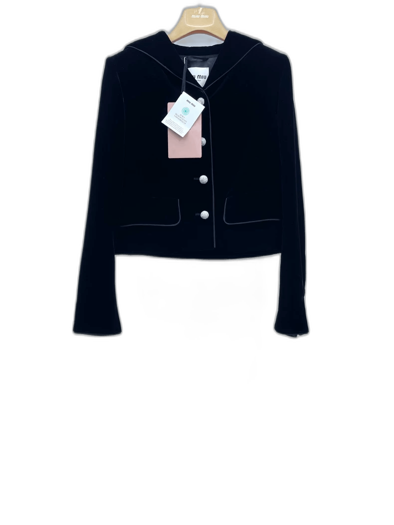 Prada Miu Miu Black Velvet Hooded Outerwear Size S / US 4 / IT 40 - 1 Thumbnail