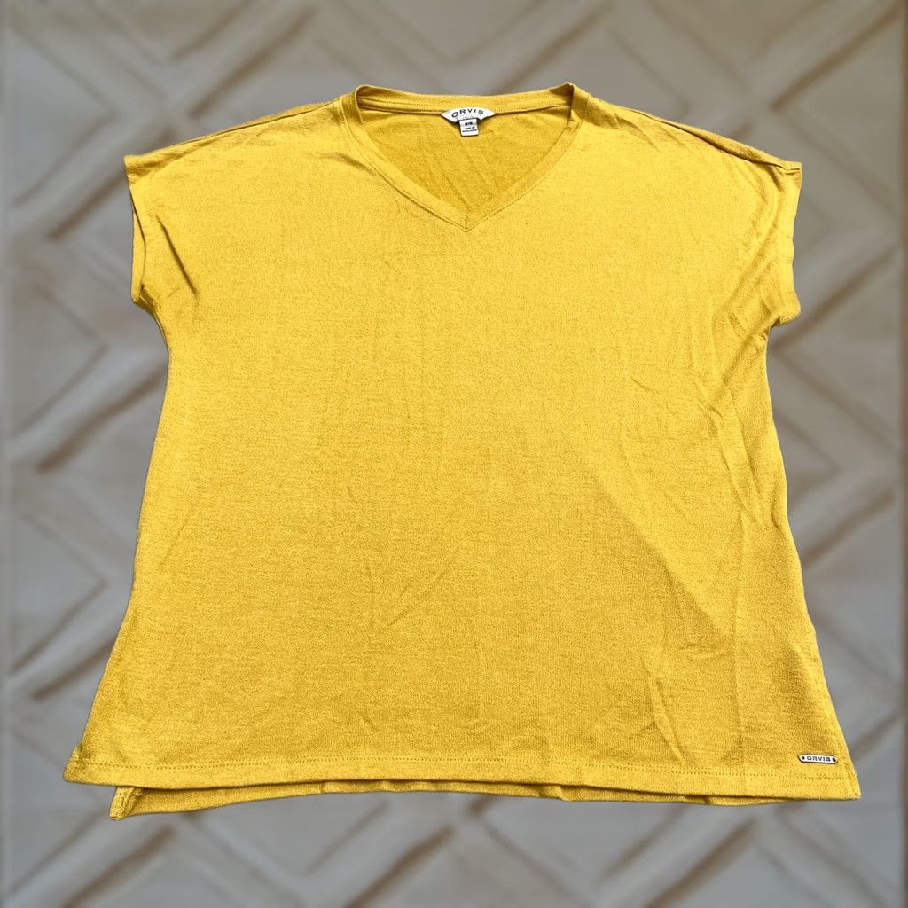 Orvis Orvis Knitted Top Womens Medium Mustard Gold V-Neck Short Sleeve Casual Shirt Size M / US 6-8 / IT 42-44 - 1 Thumbnail