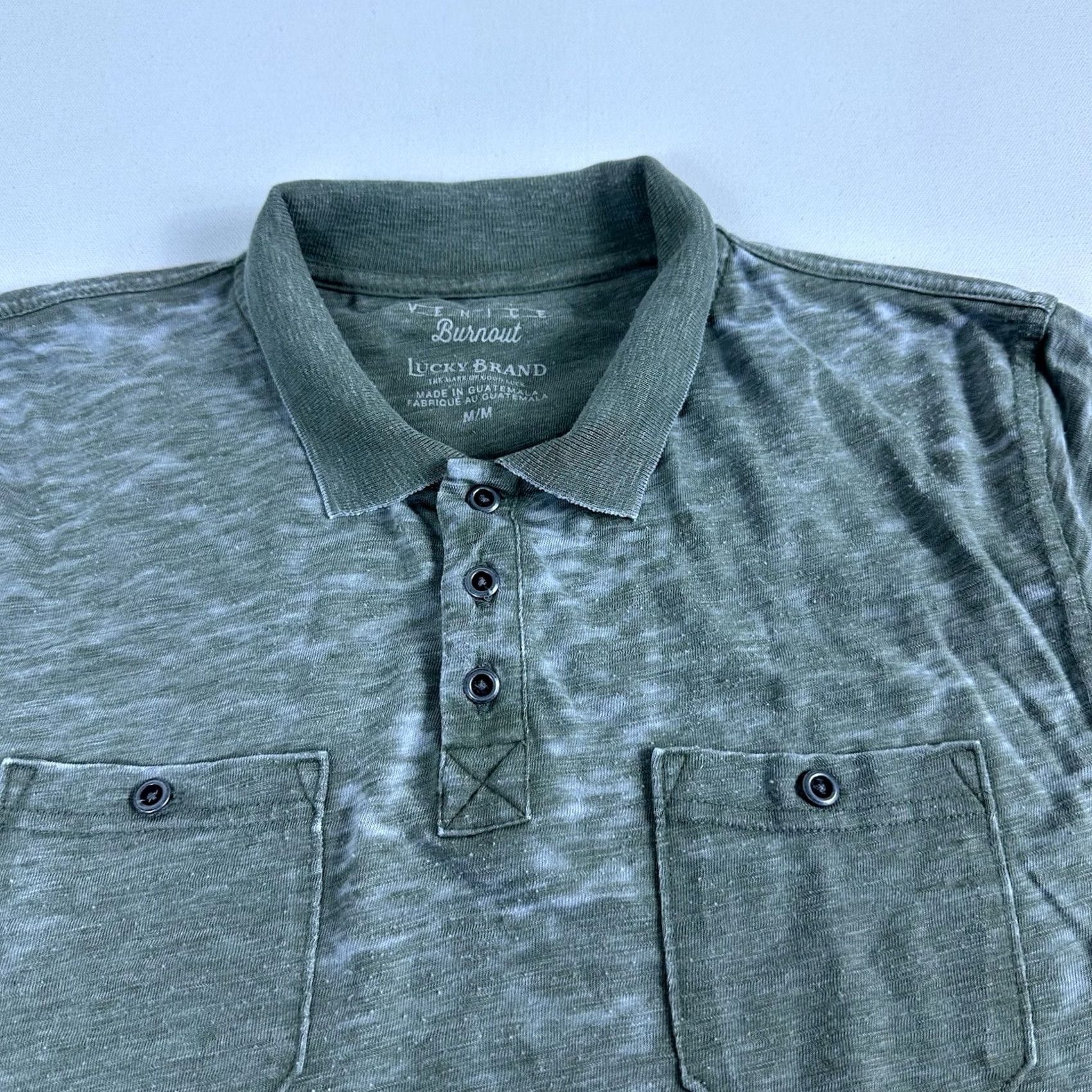 Lucky Brand Lucky Brand Venice Burnout Polo Shirt Mens Medium Classic Fit 2 Pocket Green Size US M / EU 48-50 / 2 - 3 Thumbnail