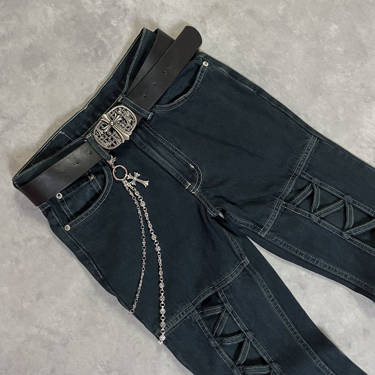 Japanese Brand 2000s Status Jeans Lace-Up Flared Denim / Y2K Punk Rock Size 26" / US 2 / IT 38 - 2 Thumbnail