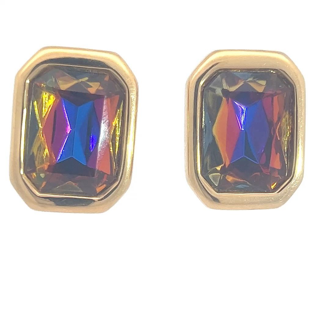 Kenneth Jay Lane KJL - Goldtone Mystic Rainbow Faux Topaz Clip Earrings Size ONE SIZE - 3 Thumbnail