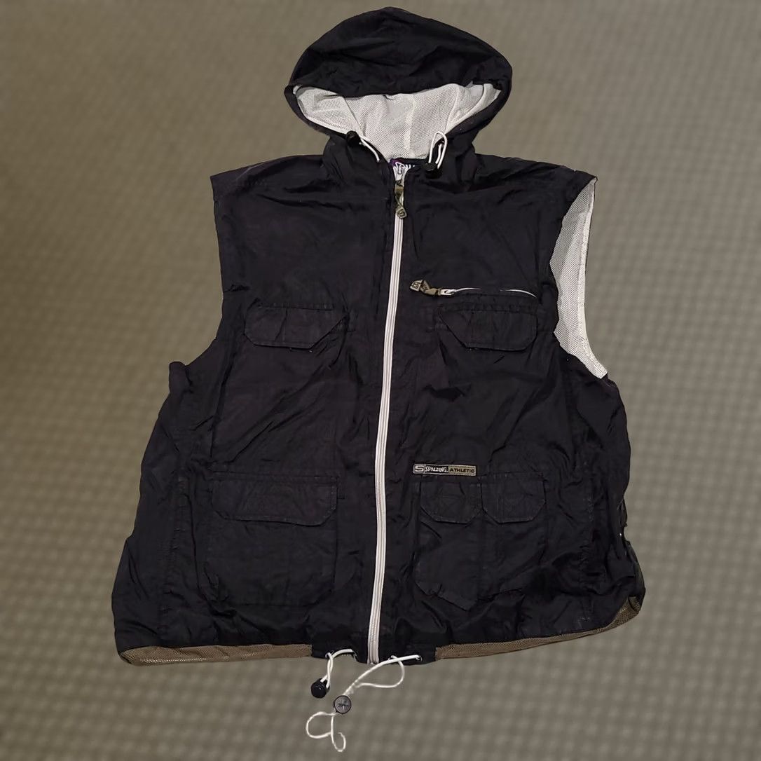 Spalding VINTAGE Spalding Jacket Mens Large Black Sleeveless Windbreaker Hooded 90s Size US L / EU 52-54 / 3 - 1 Thumbnail