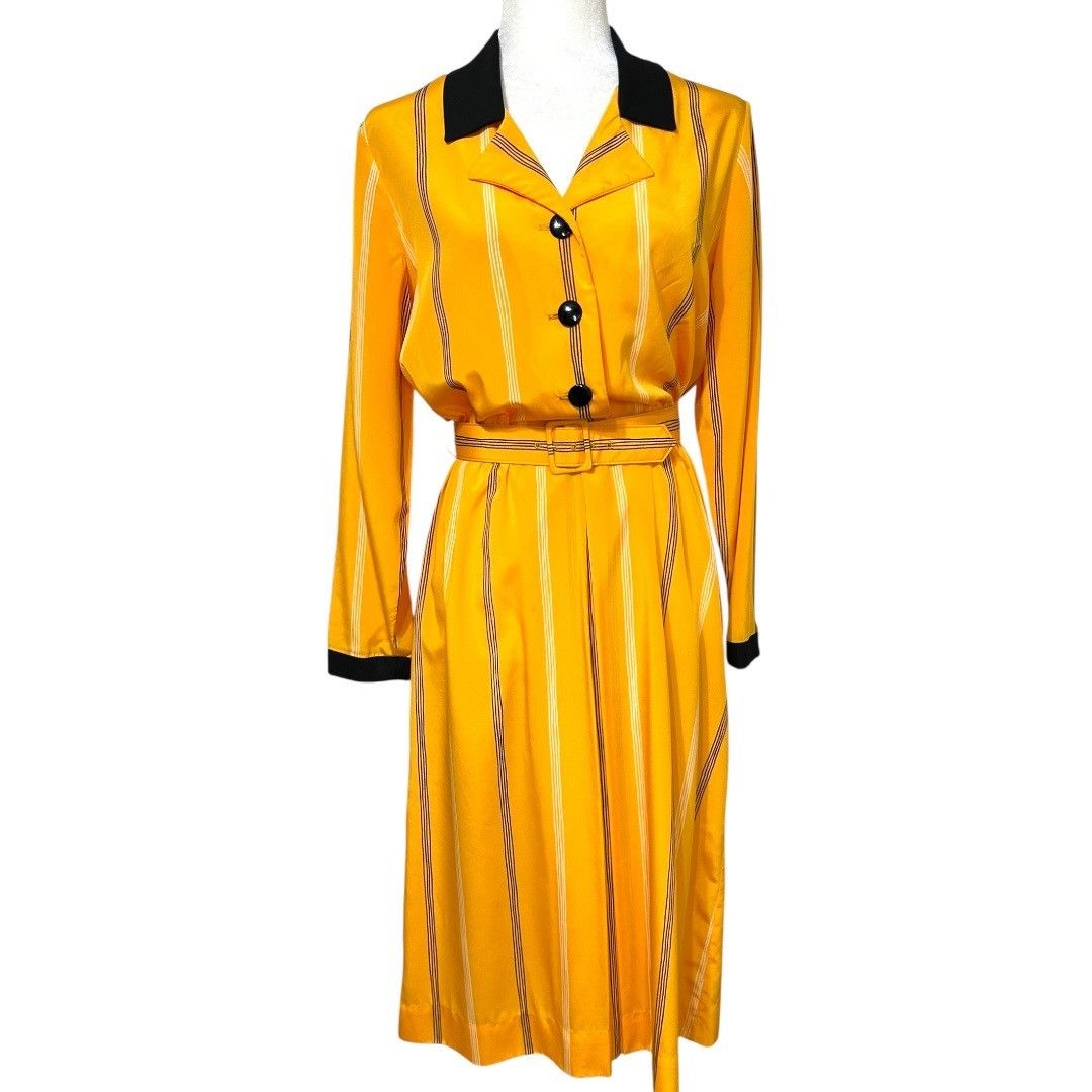 Other Vintage Herman Marcus Yellow Striped Long-Sleeve Dress & Bel Size M / US 6-8 / IT 42-44 - 1 Thumbnail