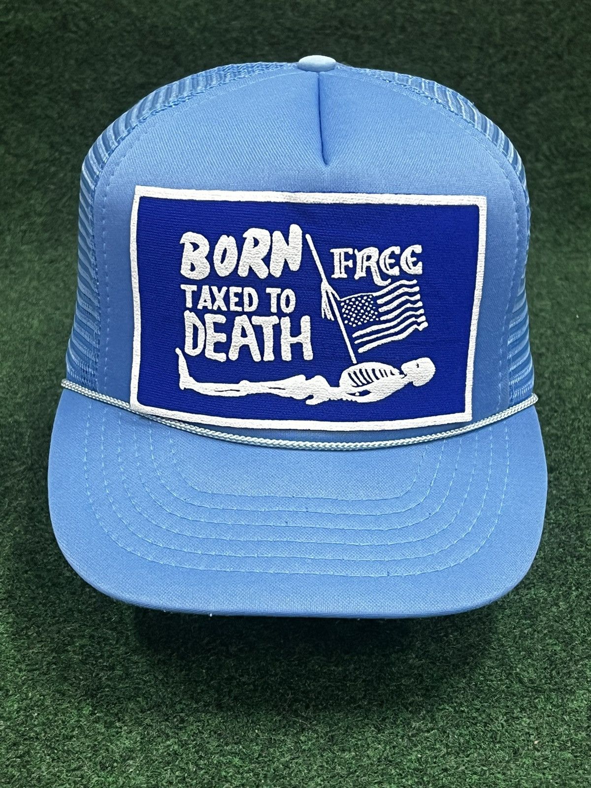 Vintage Vintage 80s Born Free Taxed To Death Big Patch Trucker Hat Size ONE SIZE - 1 Thumbnail