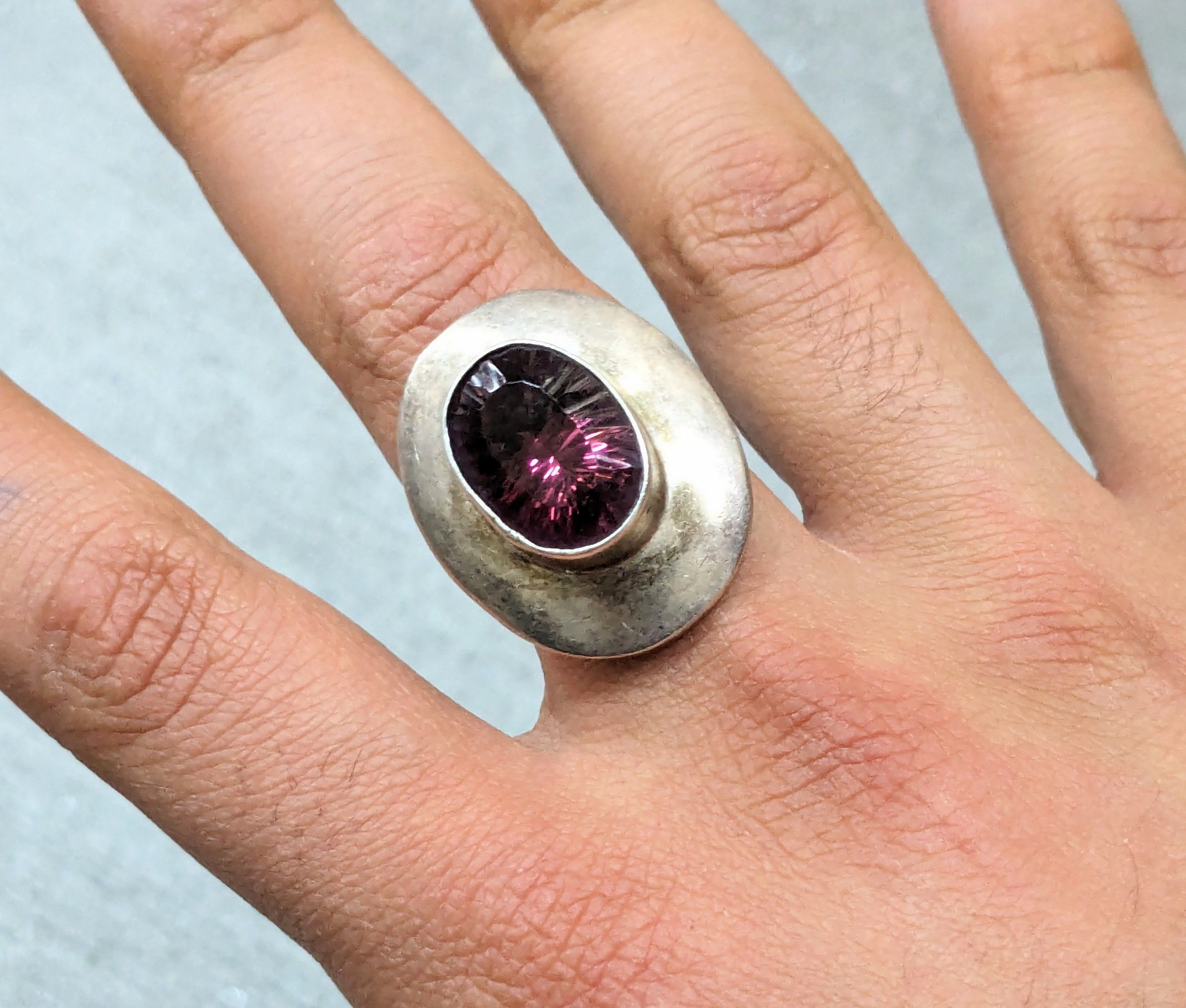 Jewelry × Vintage Sterling Silver Ring Pink Tourmaline 9.25 Avant Garde Size ONE SIZE - 12 Thumbnail