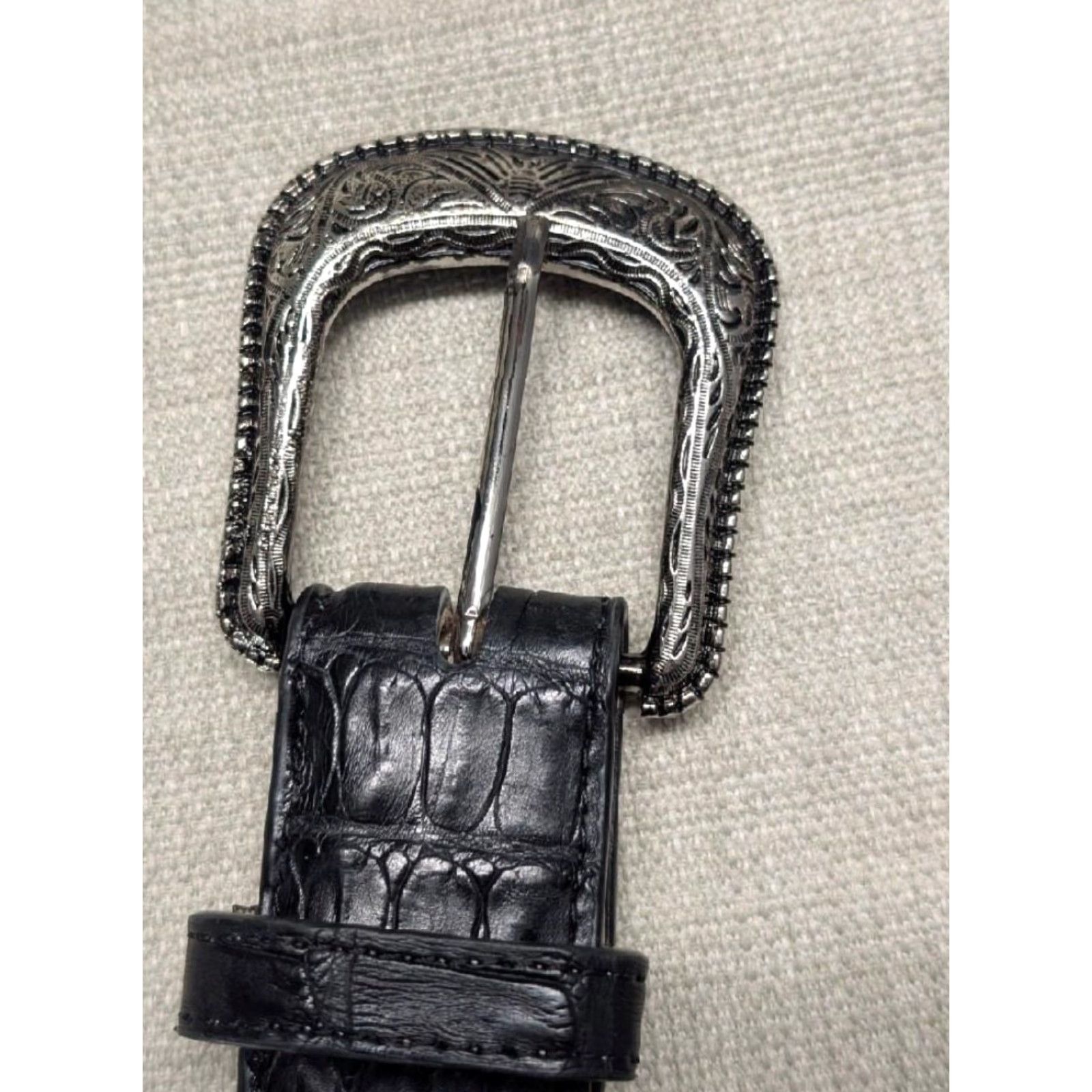 Vintage VINTAGE genuine CAIMAN handcrafted WESTERN belt 42 BLACK leather, crocodile alligator JRC belts Mens Western 42 Size 42 - 3 Thumbnail