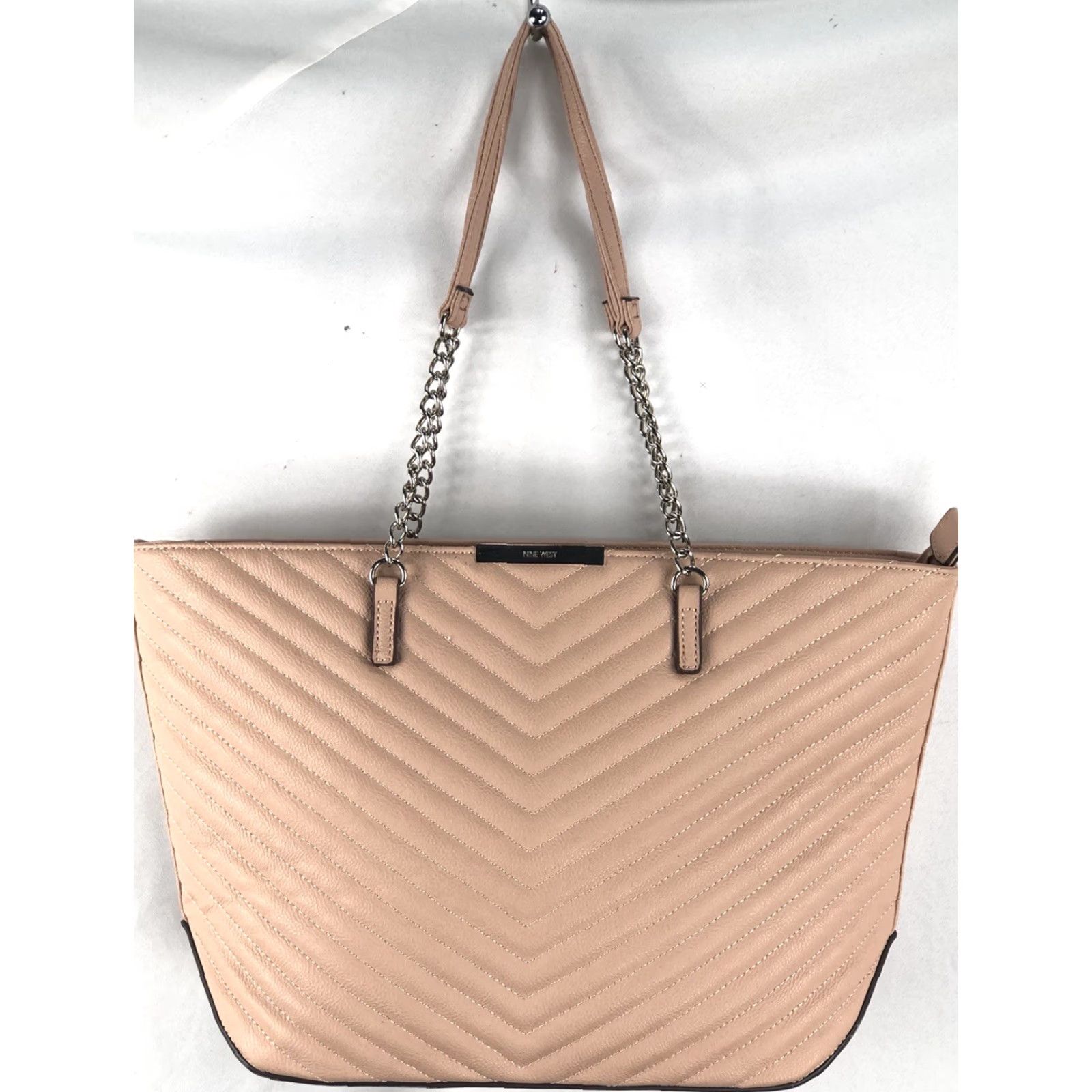Nine West Nine West Quilted Tote Large Handbag Beige Faux Leather Purse Double Chain Handles Bag 16in Wide 10in 5in Depth Women Size ONE SIZE - 7 Thumbnail