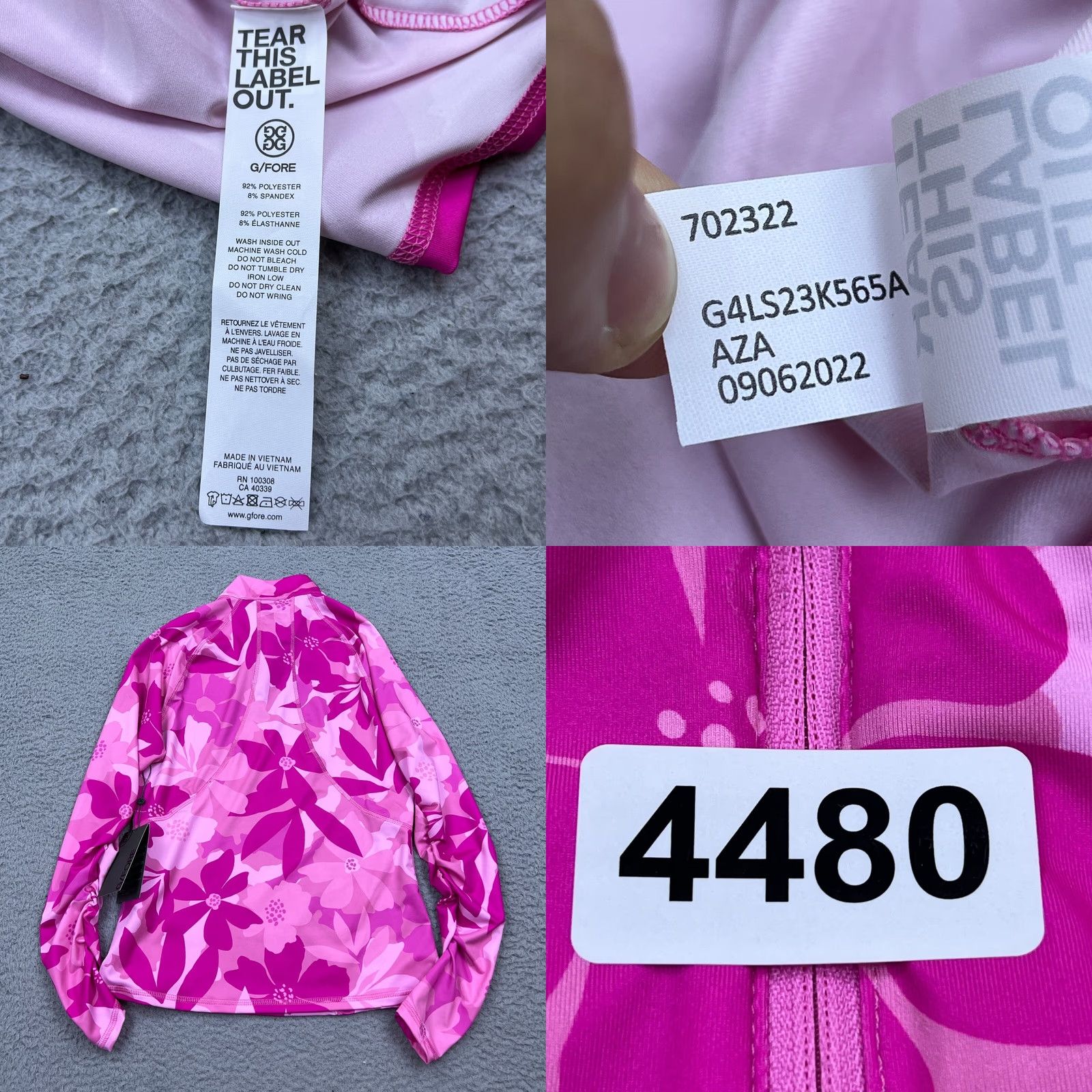G/FORE G/FORE Womens Floral Camo Tech Jersey 1/4 Zip Golf Pullover Azalea Pink Sz S Top Size S / US 4 / IT 40 - 9 Thumbnail
