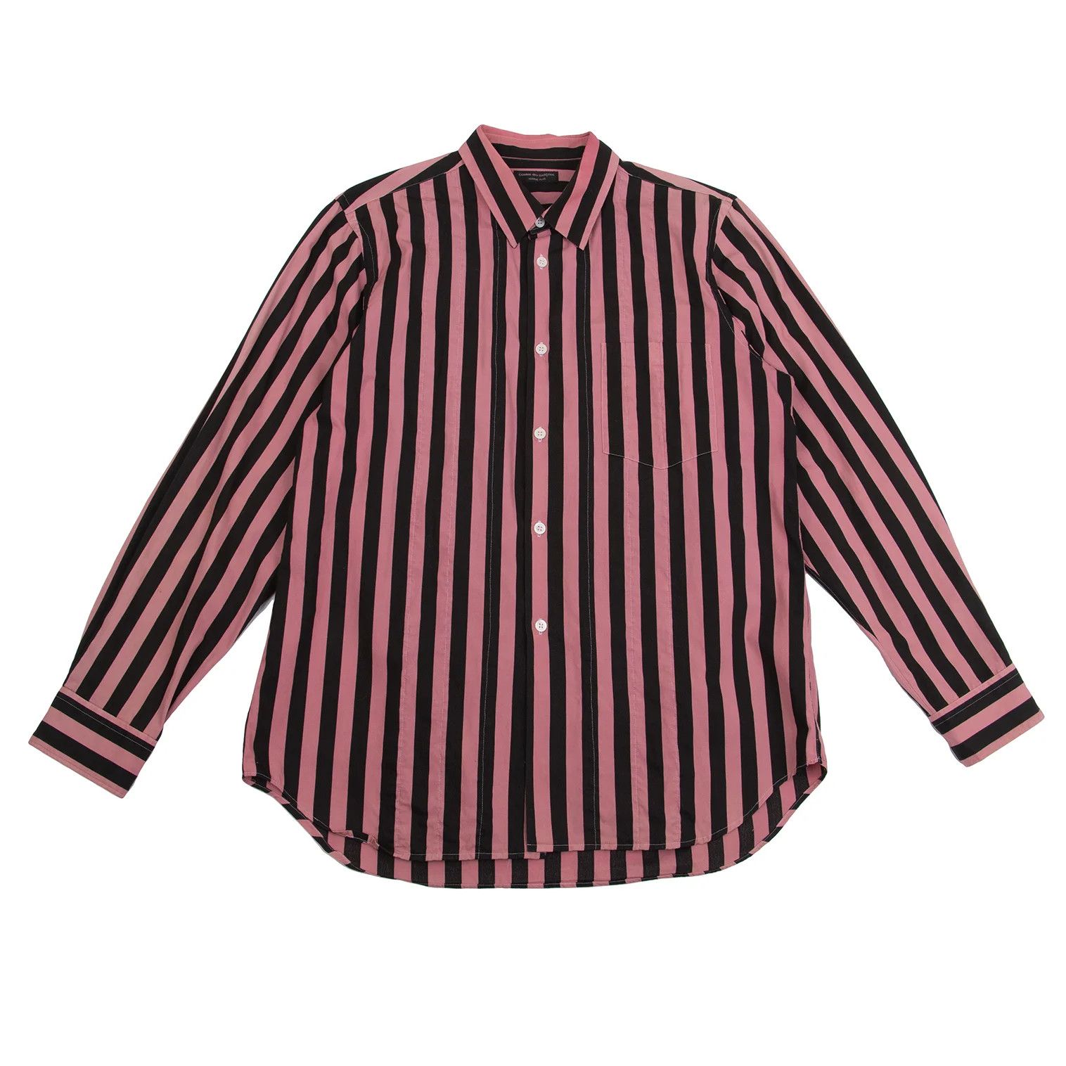Comme des Garcons Homme Plus Bold Stripe Frill Detail Shirt in Pink and Black, Size M Size US M / EU 48-50 / 2 - 1 Thumbnail