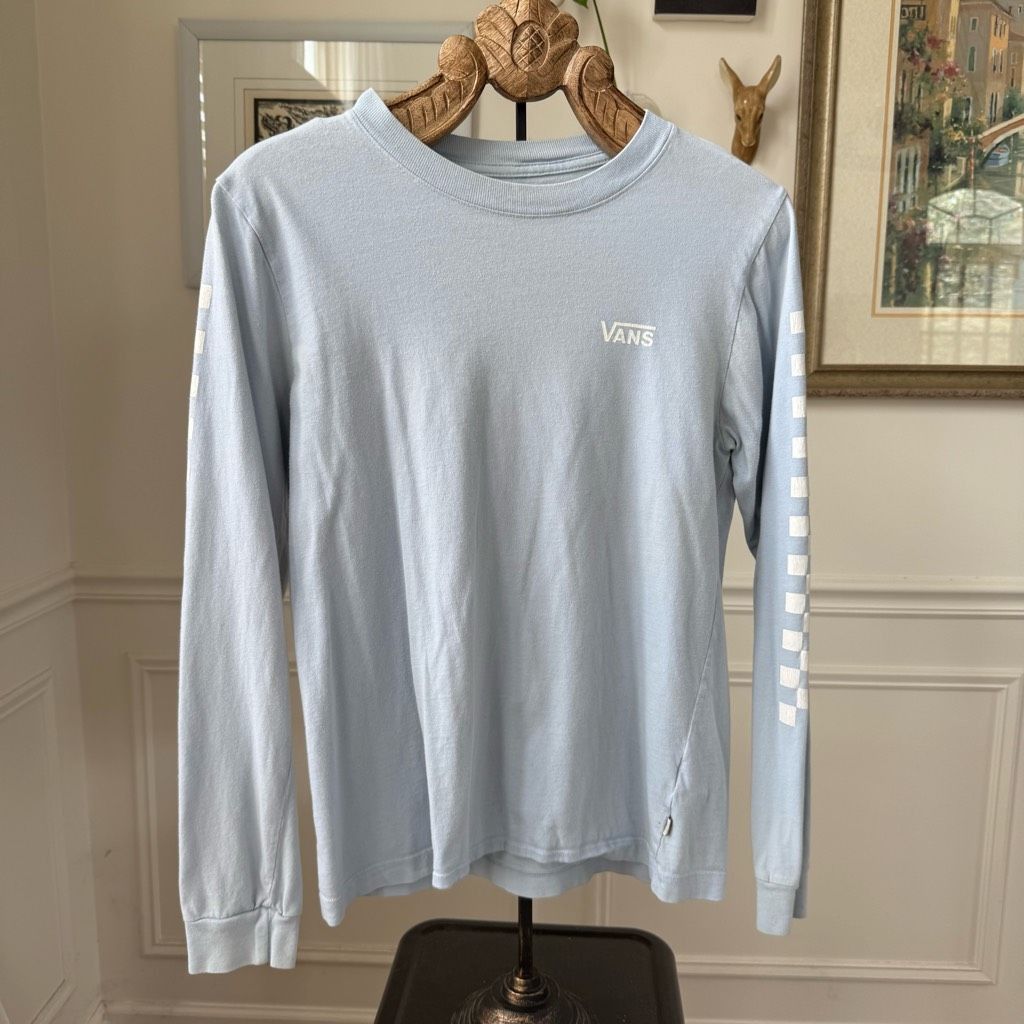Vans Vans Light Blue Long Sleeve Tshirt 100% Cotton Checkerboard Slim L Size US L / EU 52-54 / 3 - 2 Thumbnail