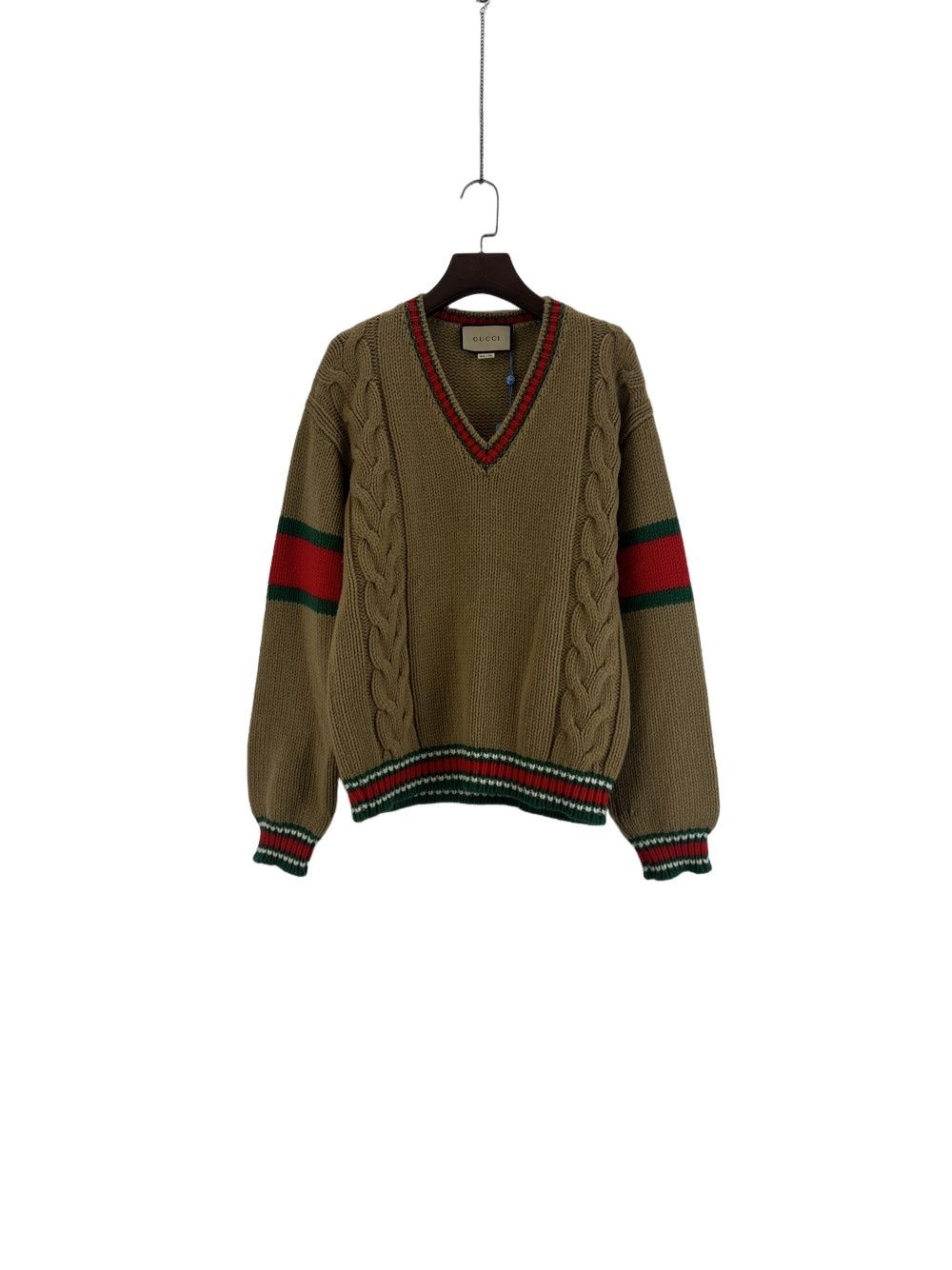 Gucci Green V-Neck Cable Knit Sweater Size M | Grailed