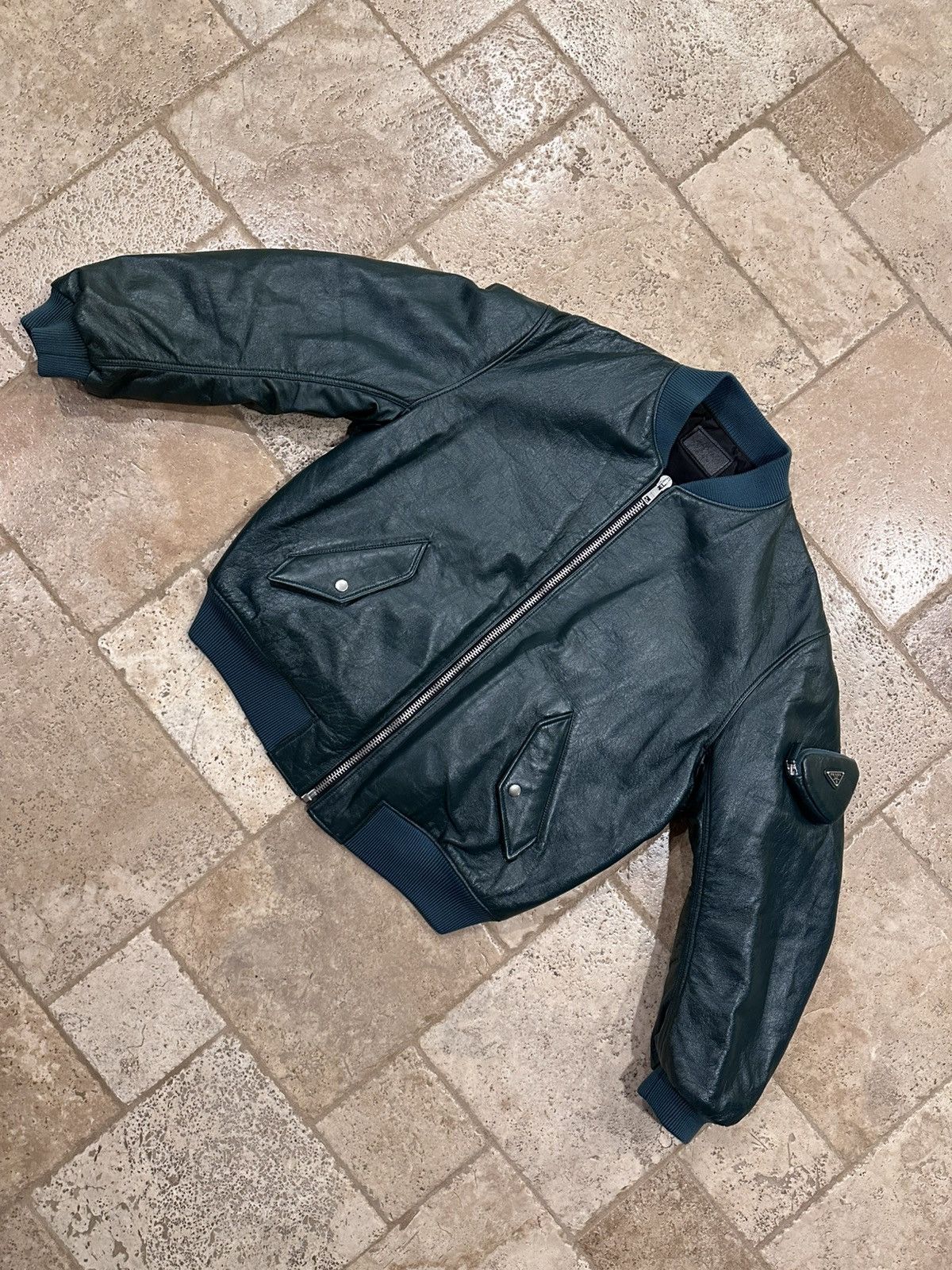 Prada Prada x Raf Simmons Nappa Bomber Leather Billiard Green FW21 Size US L / EU 52-54 / 3 - 4 Thumbnail