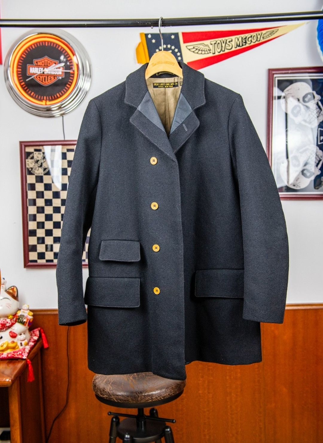 image of Freewheelers Wool Engineer Coat in Black, Men's (Size Medium)