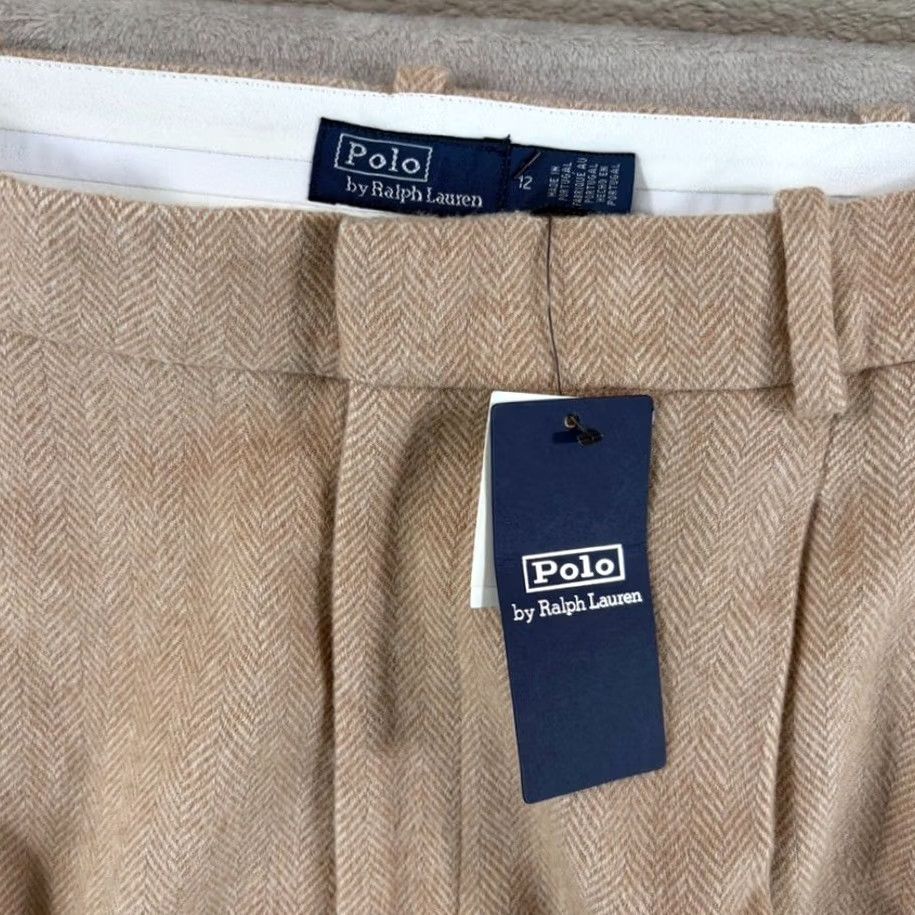 Polo Ralph Lauren Polo Ralph Lauren Wide-Leg Herringbone Pants Beige Wool 12 Women Size 34" / US 12 / IT 48 - 3 Thumbnail