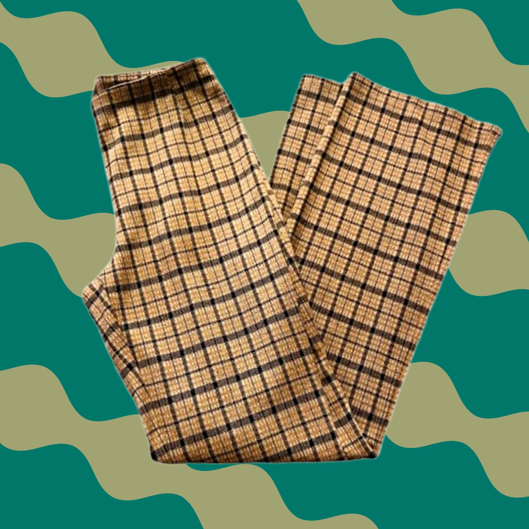 Vintage VINTAGE New York & Company Plaid Tan Black Checkered Flare Pants XS Women Regular Size XS Pants Size 26" / US 2 / IT 38 - 1 Thumbnail