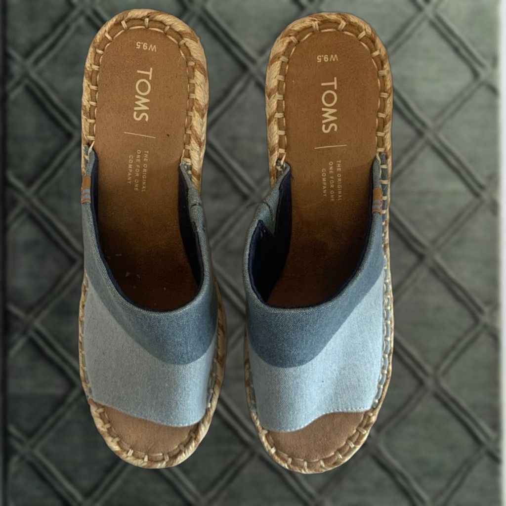 Toms TOMS Sandals Womens 9.5 Blue Wedge Heels Casual Slip-on Cloth Canvas Open Toe Breathable Comfort Vintage: No Women's Shoes Size US 10 / IT 40 - 1 Thumbnail