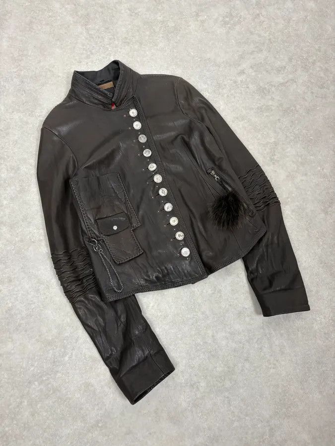 Marithe + Francois Girbaud SS2003 Marithé + François Girbaud Brown Asymmetrical Buttoned Leather Jacket Size M / US 6-8 / IT 42-44 - 4 Thumbnail