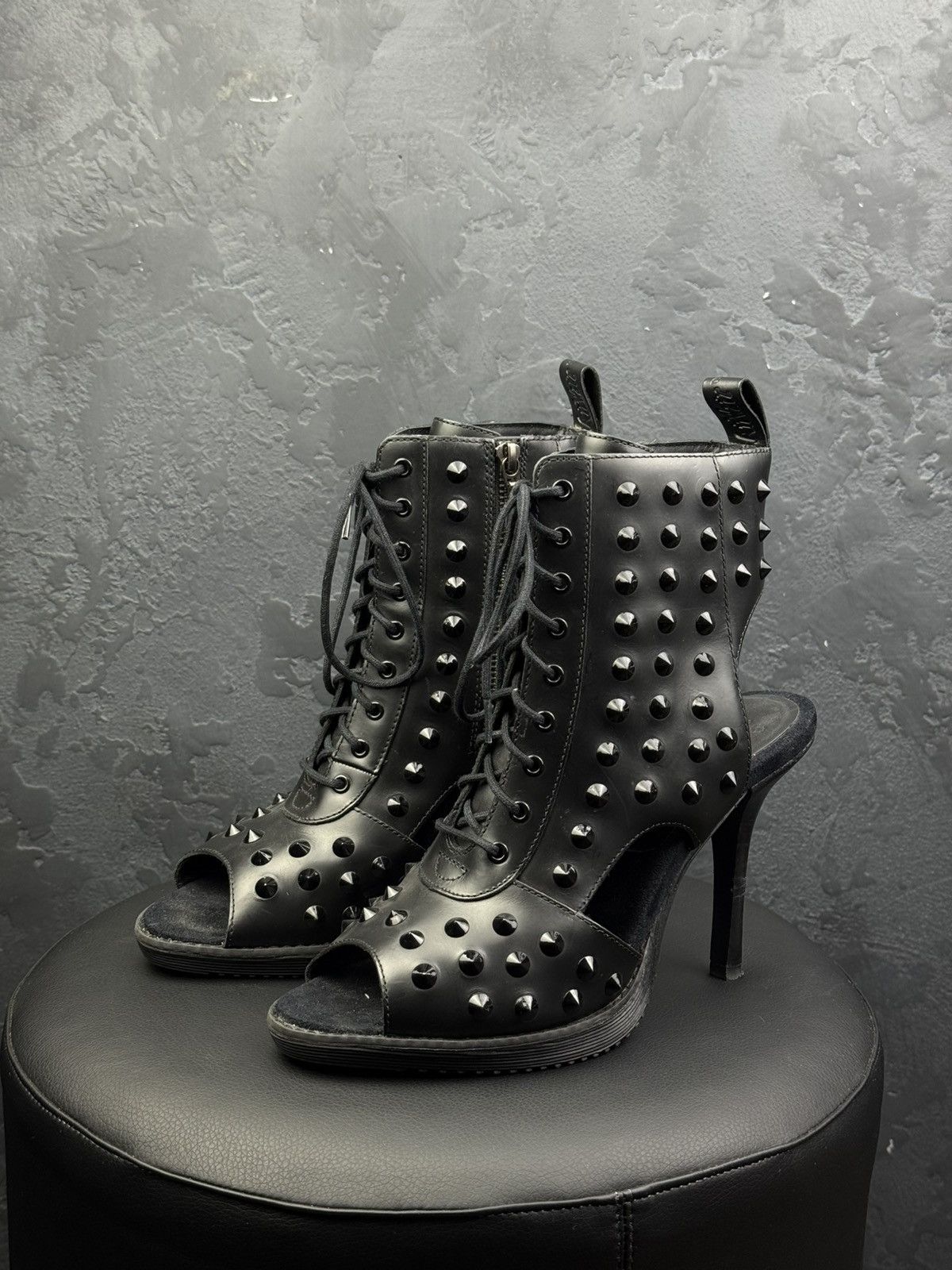Dr. Martens Dr Martens Yasmin Black Studded Open Toe Lace Up Heels Size US 11 / IT 41 - 1 Thumbnail