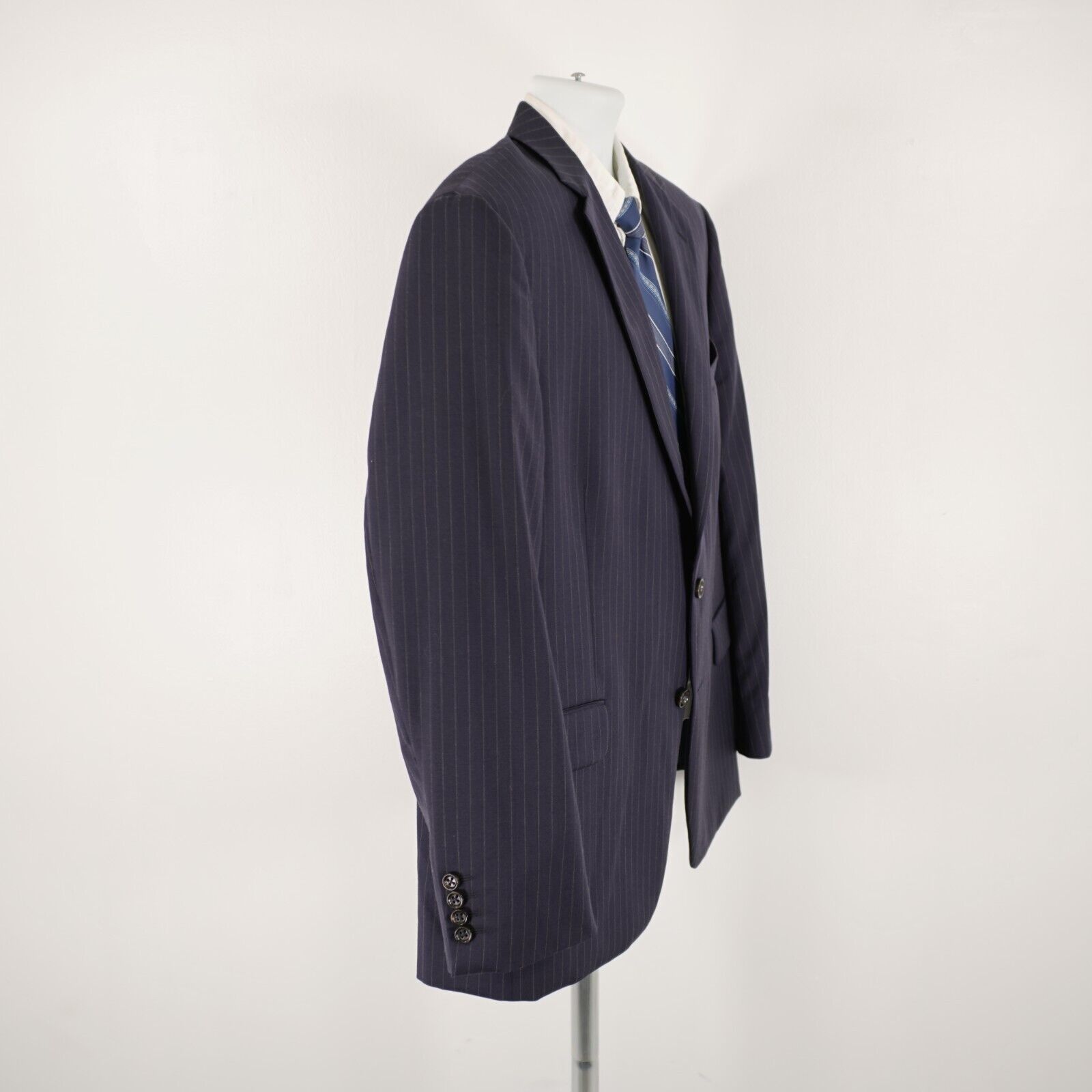 Stafford Stafford Super 100s Wool Blue Striped 2 Piece Suit 44R 37/33 Size 44R - 11 Thumbnail