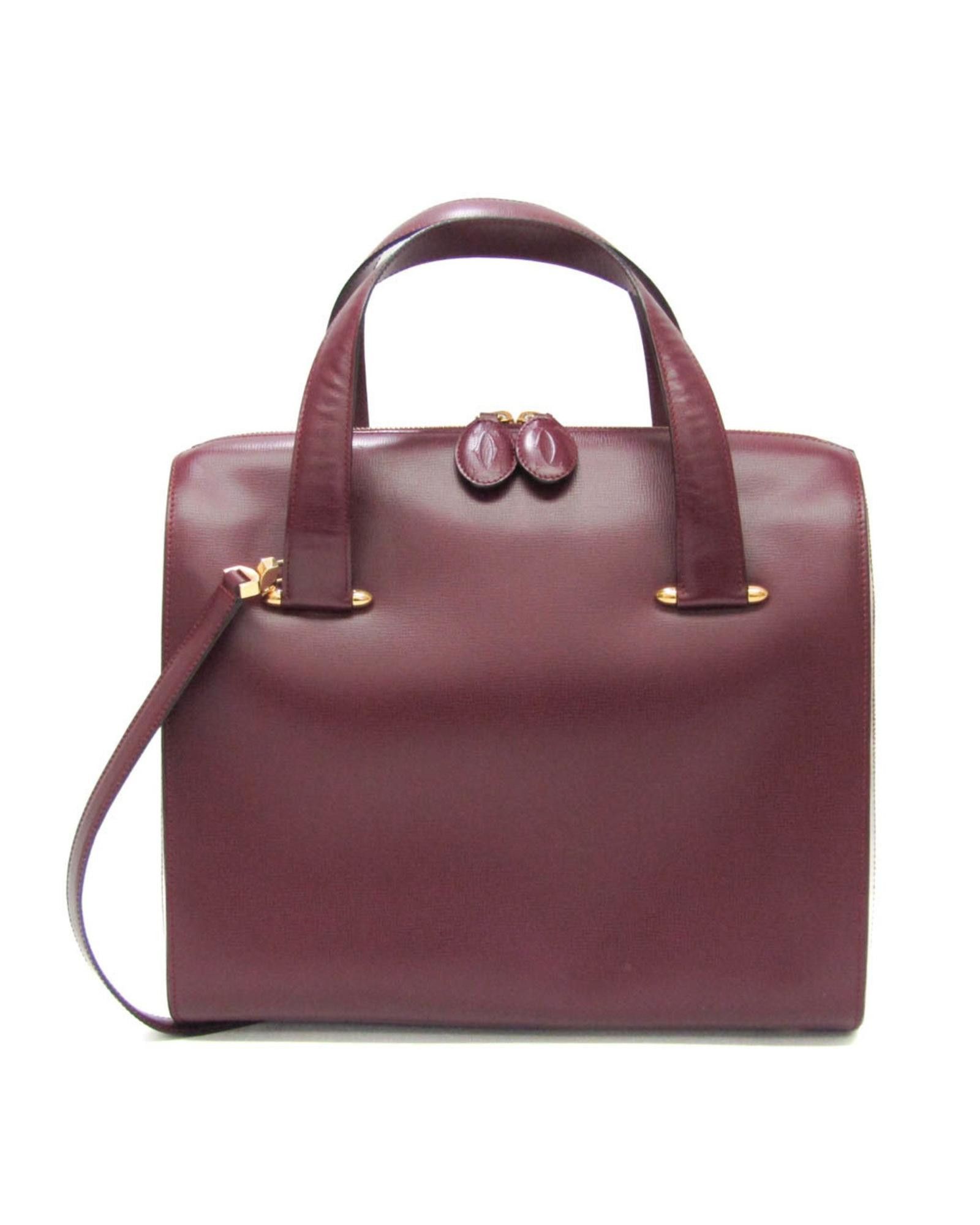 image of Cartier Burgundy Leather Handbag With Shoulder Strap, Women's