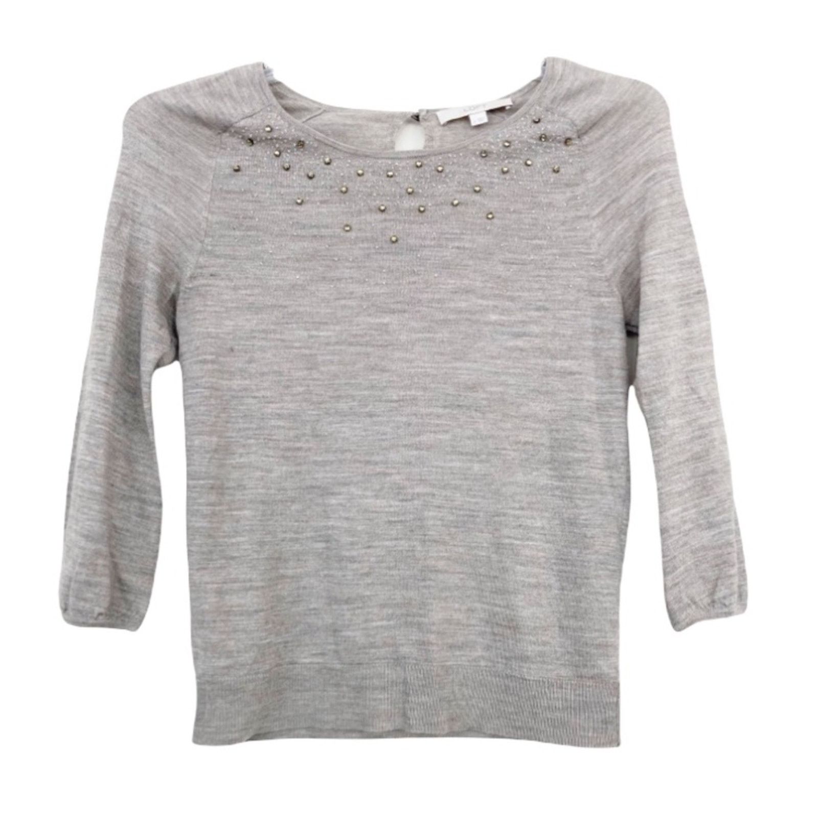 Loft Ann Taylor Loft Gray Sweater Beaded Detail Sz S Size S / US 4 / IT 40 - 7 Thumbnail