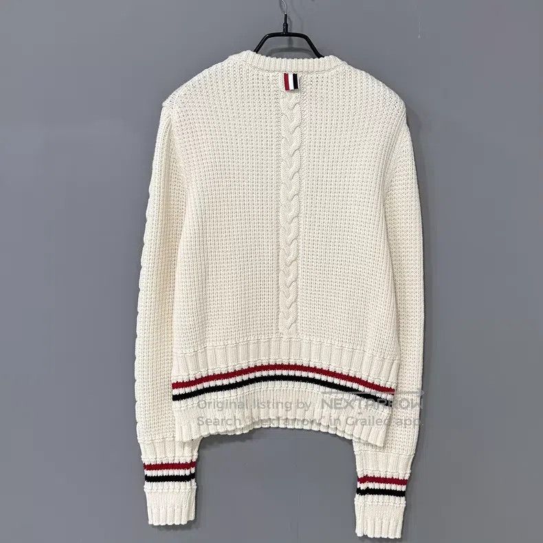 Thom Browne Thom Browne White Striped Crewneck Knit Sweater Size US L / EU 52-54 / 3 - 3 Thumbnail