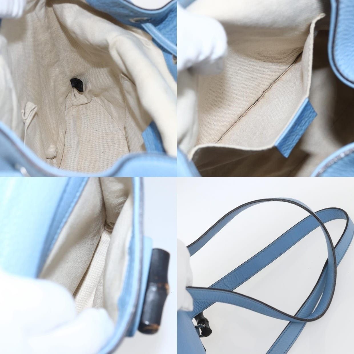 Gucci Gucci Bamboo Leather Backpack Light Blue Size ONE SIZE - 14 Thumbnail