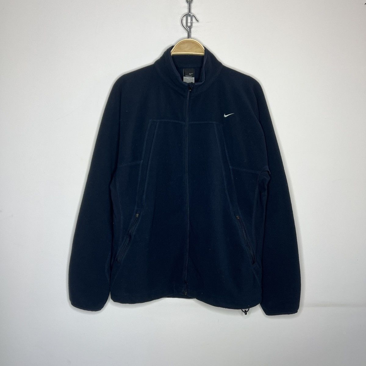Nike × Vintage Vintage Y2K Nike Zip Fleece Jacket Navy Swoosh Logo 90s Size US L / EU 52-54 / 3 - 1 Thumbnail