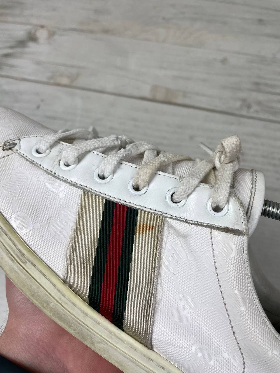 Gucci Gucci Guccissima Leather and Canvas Web Detail Sneakers Size US 8 / IT 38 - 13 Thumbnail