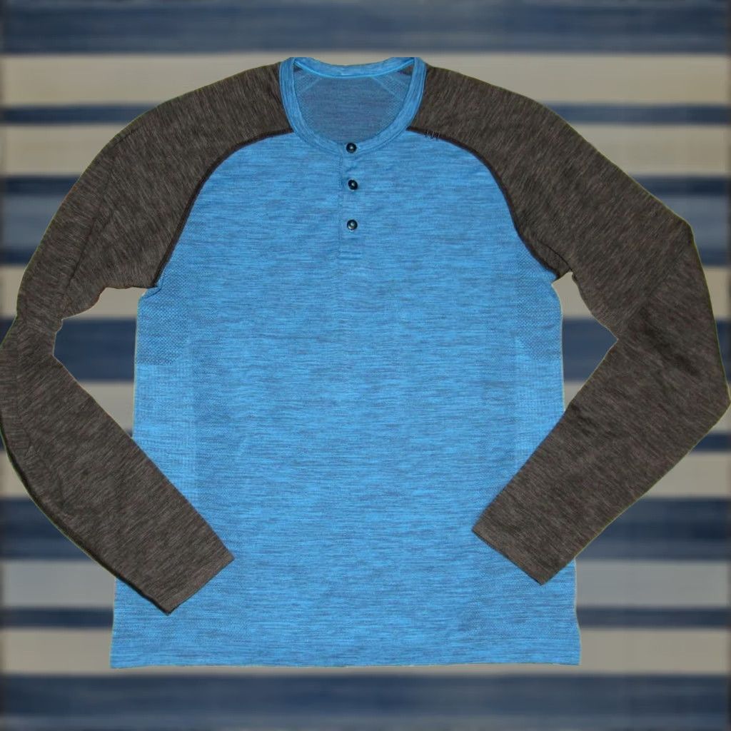 Lululemon LULULEMON Blue Grey Long Sleeve Henley Tech Shirt M Size US M / EU 48-50 / 2 - 1 Thumbnail