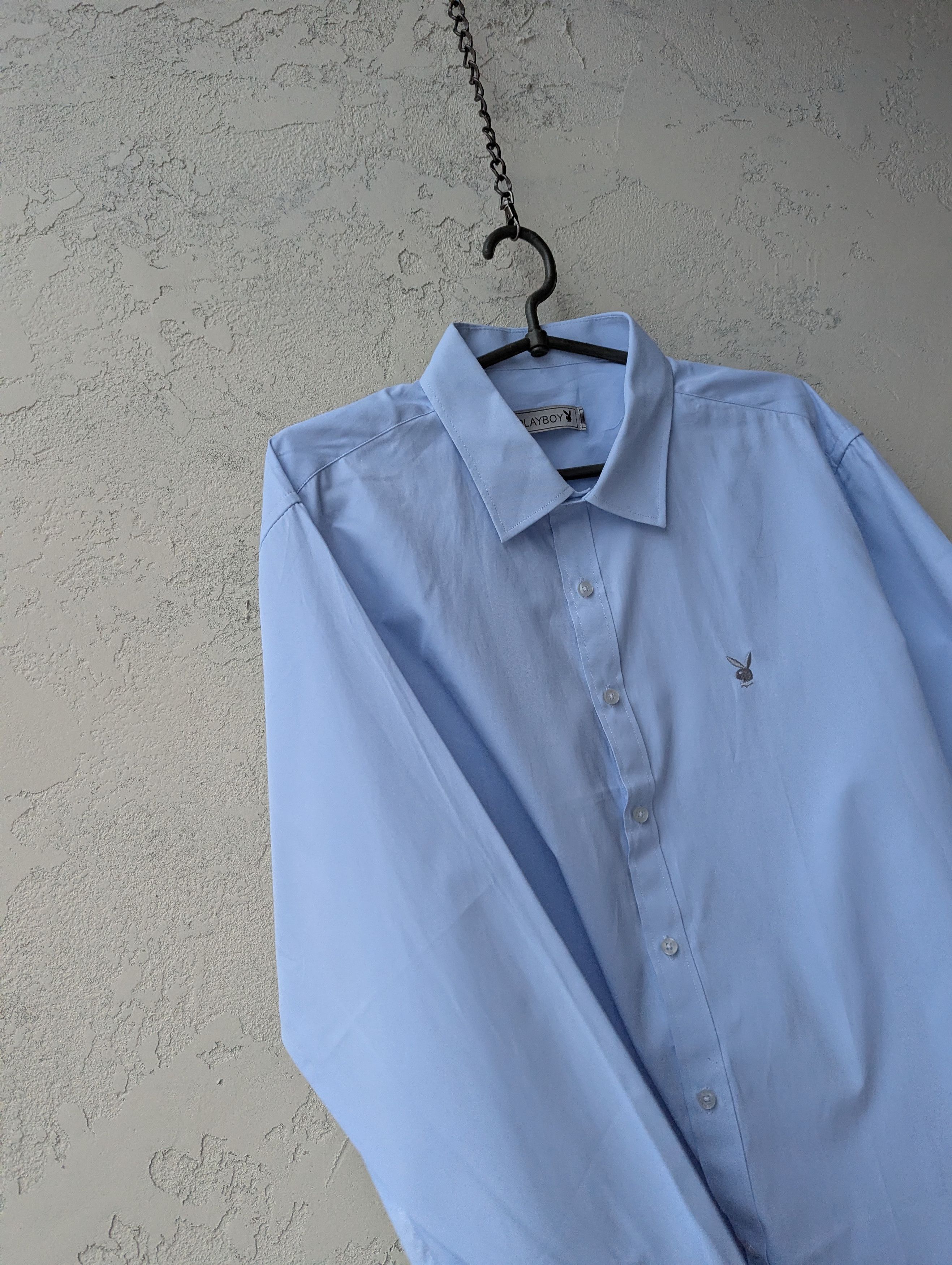Playboy Playboy Vintage Light Blue Dress Shirt Subtle Bunny Logo Size US XXL / EU 58 / 5 - 5 Thumbnail