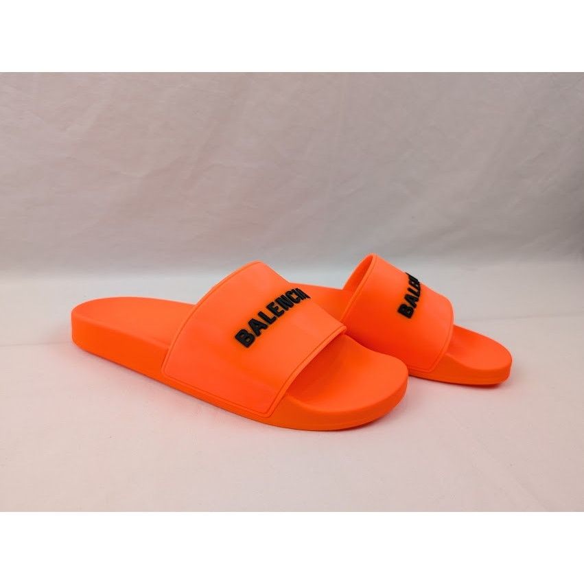 Balenciaga o1rshd1 Pool Smoth Fluo Rubber Logo Slides Flue Orange/Black Size US 12 / EU 45 - 12 Thumbnail