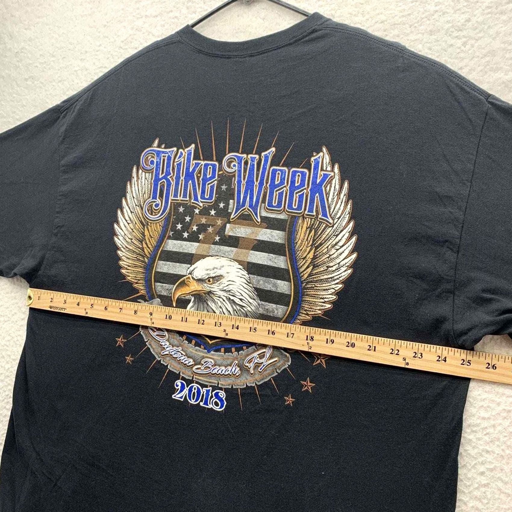 Gildan Daytona Beach Bike Week Graphic T-Shirt Mens 2XL XXL Black Eagle USA Flag 2018 Size US XXL / EU 58 / 5 - 7 Thumbnail