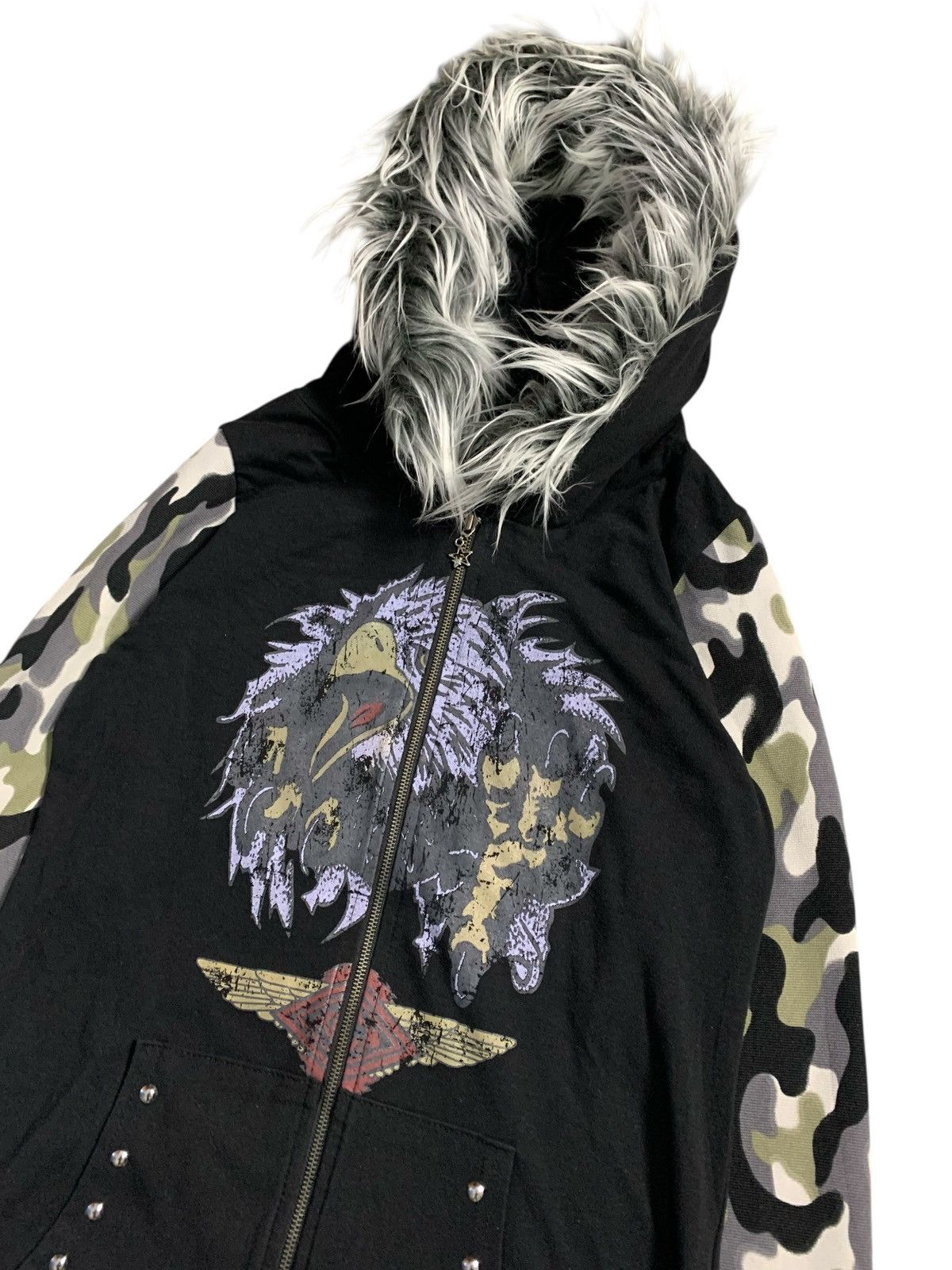 Beauty Beast EAGLE ROCK STAR SKULL SLEEVE CAMO FUR ZIP HOODIE LGB STYLE Size US XS / EU 42 / 0 - 3 Thumbnail