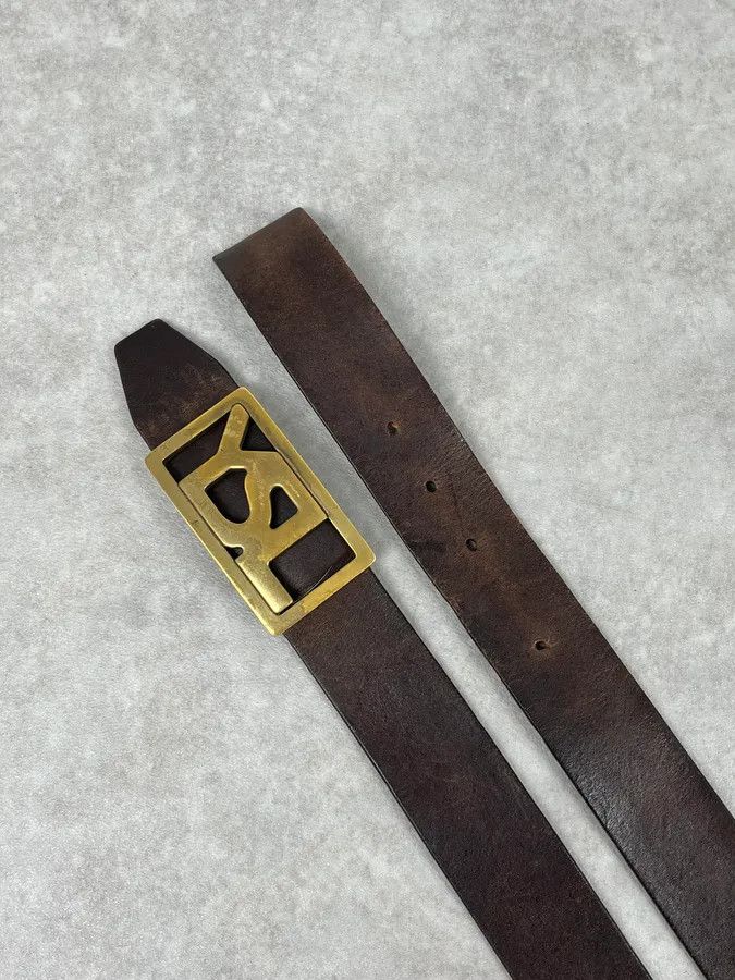 Yves Saint Laurent 2000s Yves Saint Laurent Golden YSL Buckle Black Leather Belt Size ONE SIZE - 4 Thumbnail