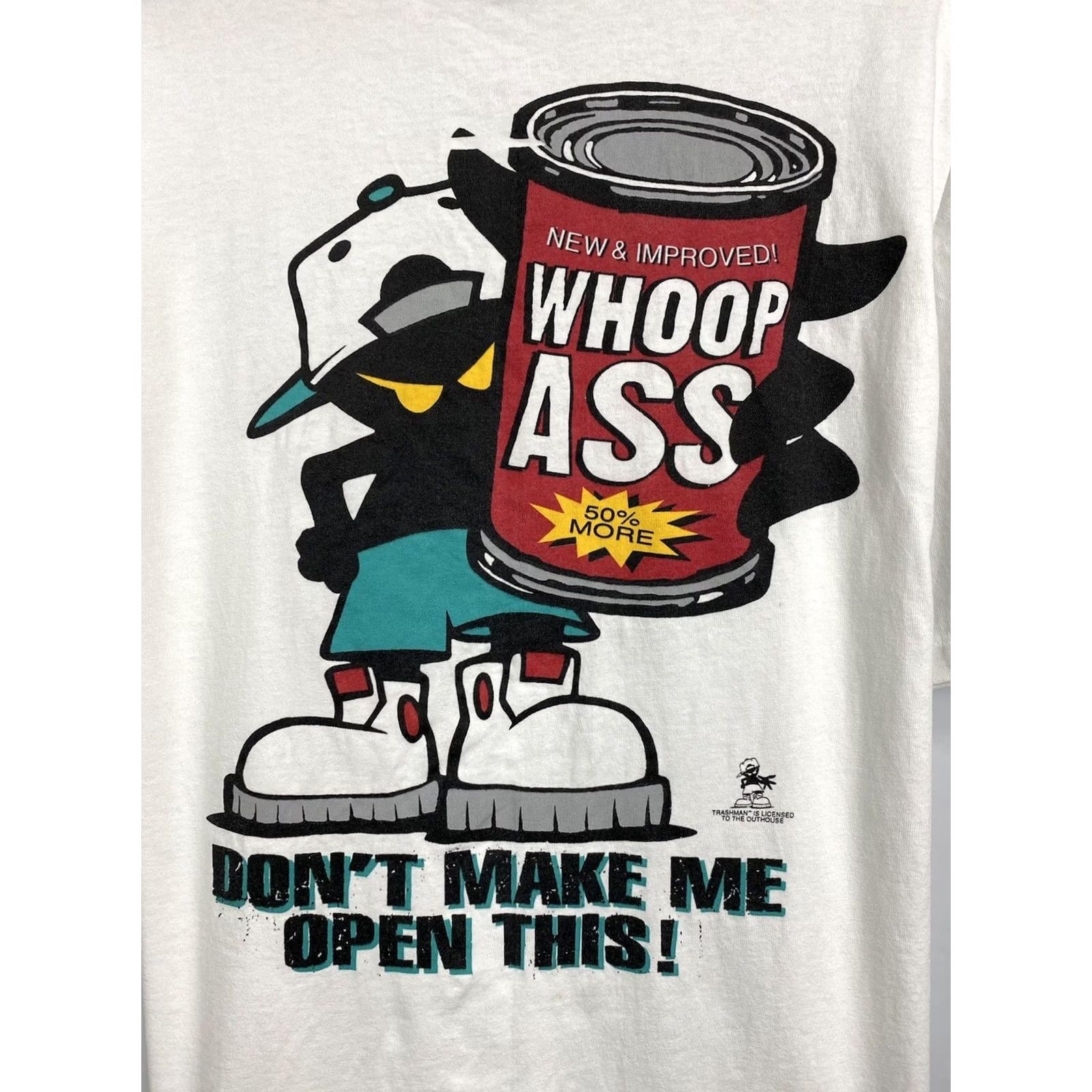 Gildan VINTAGE 90s Whoop Ass Trashman Outhouse Udamon T-shirt XL White Mens Shirt Size US XL / EU 56 / 4 - 4 Thumbnail