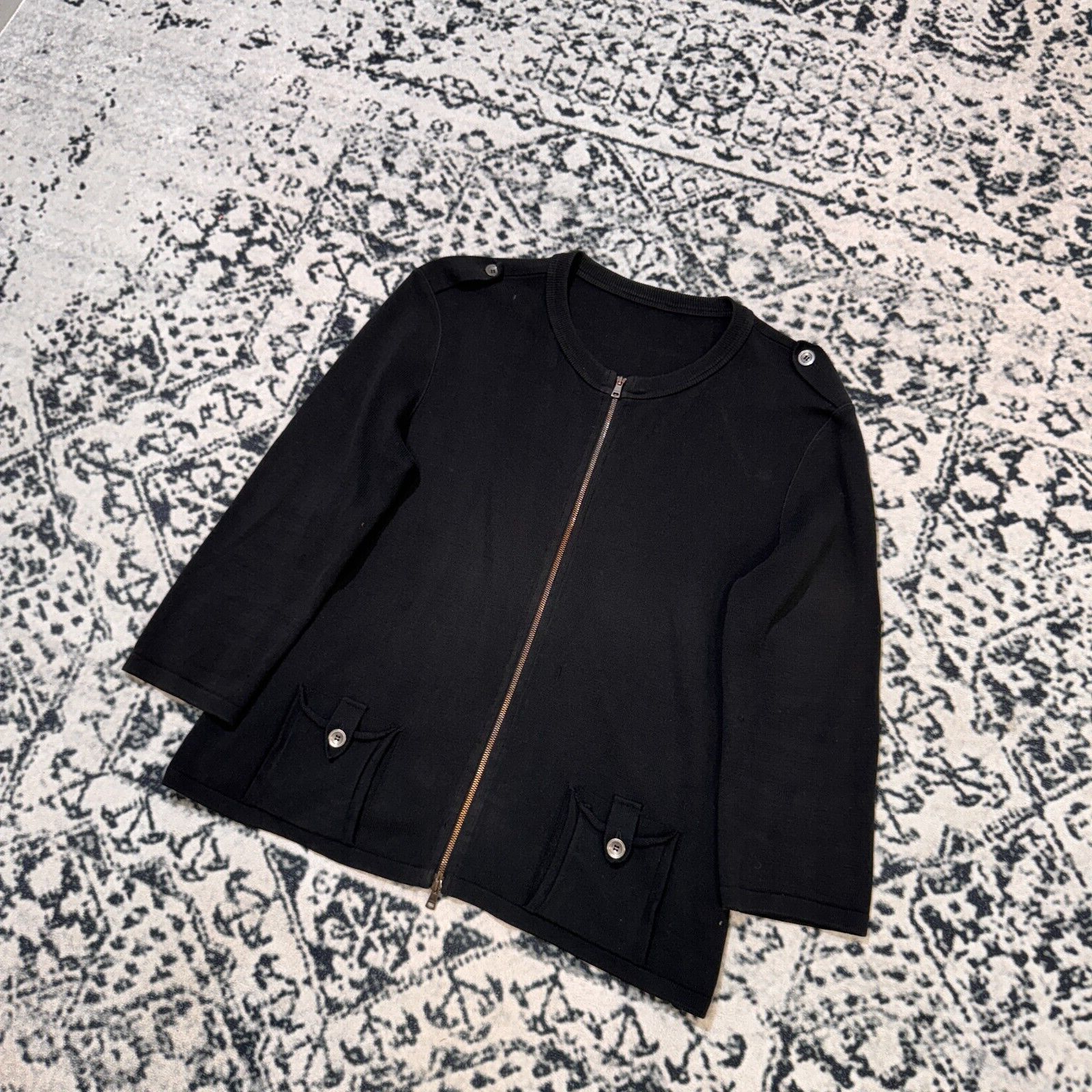Vintage Vintage Marc Cain Black Cotton Zip Sweater Size M Y2K 90s Size US M / EU 48-50 / 2 - 2 Thumbnail