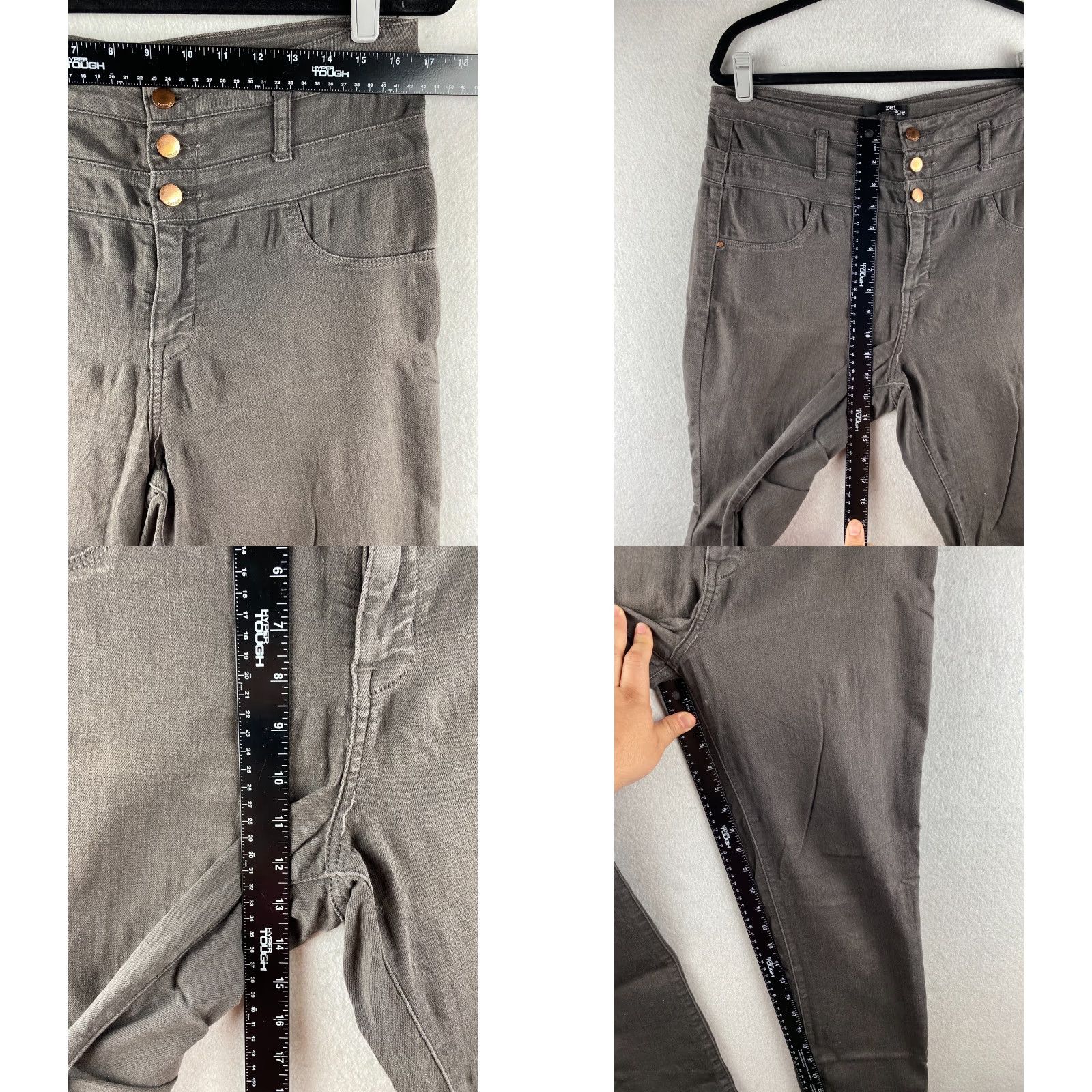 Vintage Refuge Jeans Womens 14 Gray Super Skinny High Rise Stretch Denim Tummy Control Dark Wash 3 Button Front Size 36" / US 14 / IT 50 - 8 Thumbnail