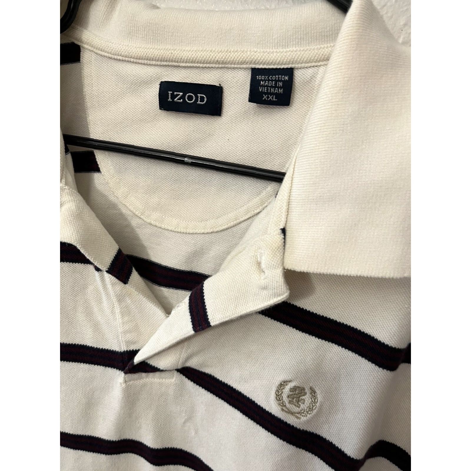 Izod VINTAGE IZOD Polo Shirt 2XL White Striped Designer Short Sleeve Casual 90s Mens Size US XXL / EU 58 / 5 - 2 Thumbnail