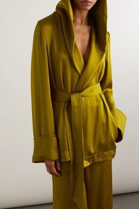 Saint Laurent Paris Saint Laurent Satin Crepe Belted Hooded Jacket Vert Mousse Size XS / US 0-2 / IT 36-38 - 1 Thumbnail