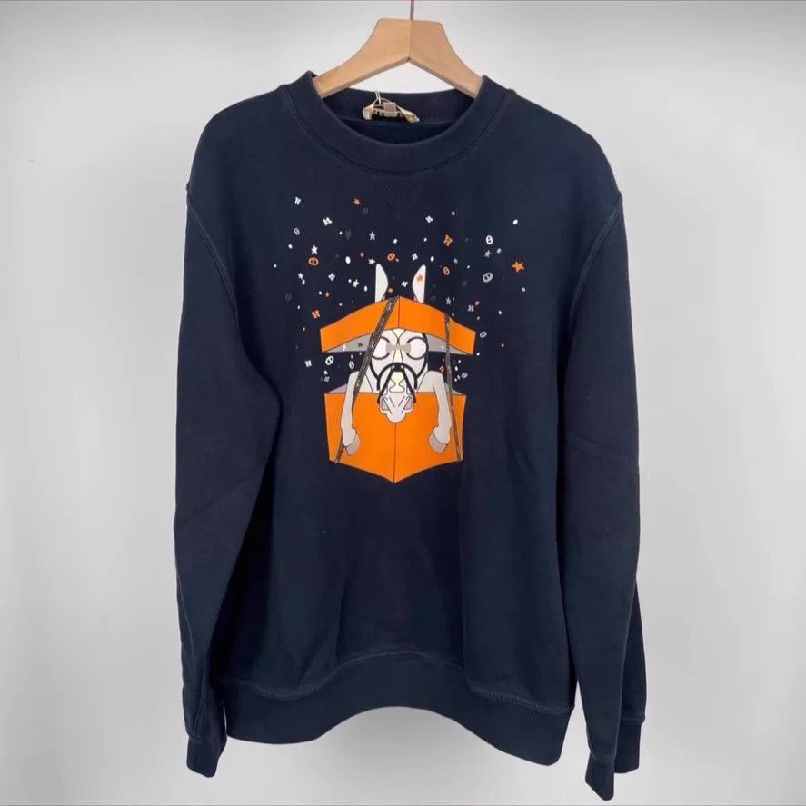 Hermes Navy Sweatshirt with Horse in Orange Box Graphic Size US M / EU 48-50 / 2 - 1 Thumbnail