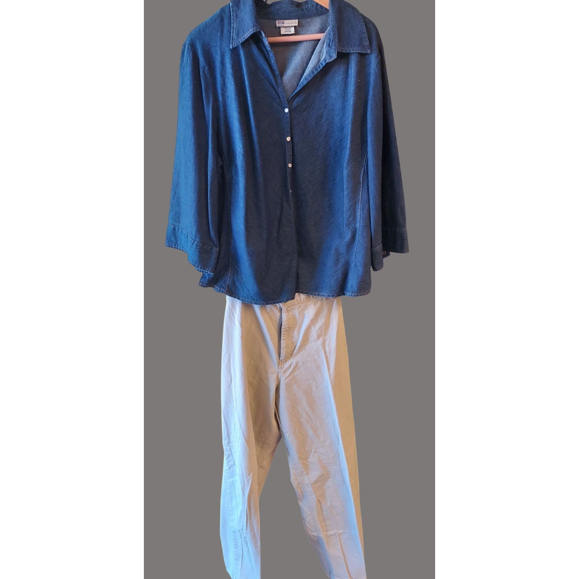 Other Faded Glory Womens Relaxed Fit 1- Pants & 1-Denim Button-Up Size 3XL / US 20-22 - 4 Thumbnail