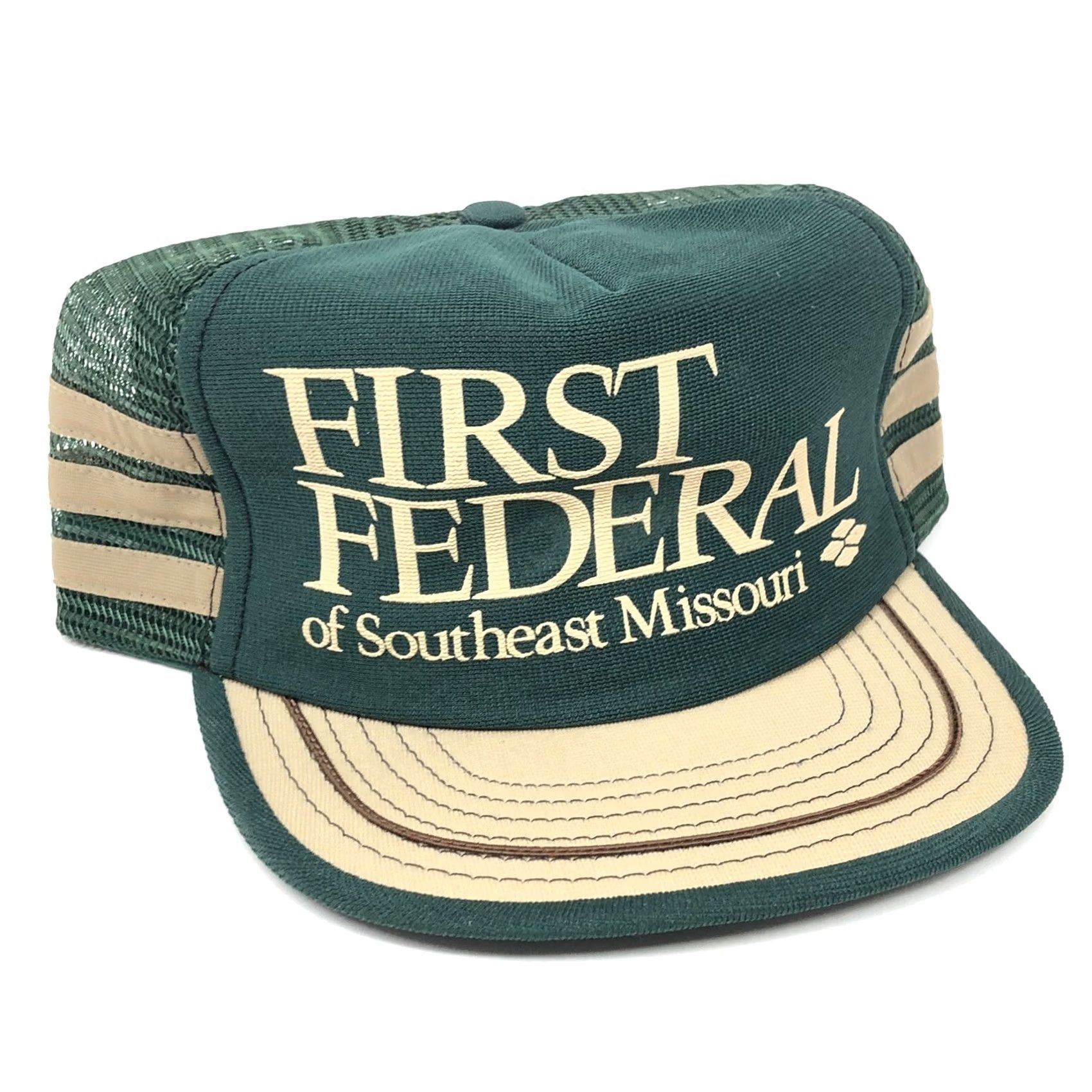 Vintage VINTAGE Federal Bank 3 Stripe Trucker Hat Cap Snap Back Green 80s USA Side Mens Size ONE SIZE - 2 Thumbnail