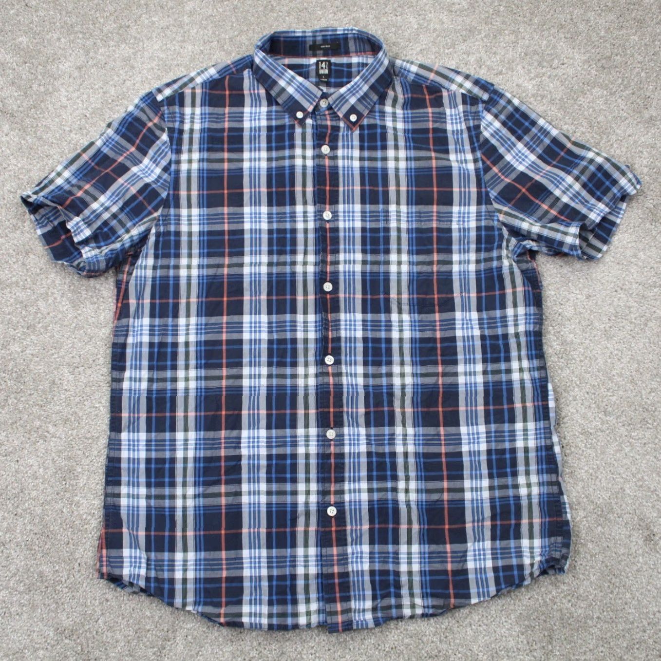 Vintage 14th & Union Shirt Men Large Blue Plaid Non Iron Short Sleeve Cotton Button Down Size US L / EU 52-54 / 3 - 2 Thumbnail