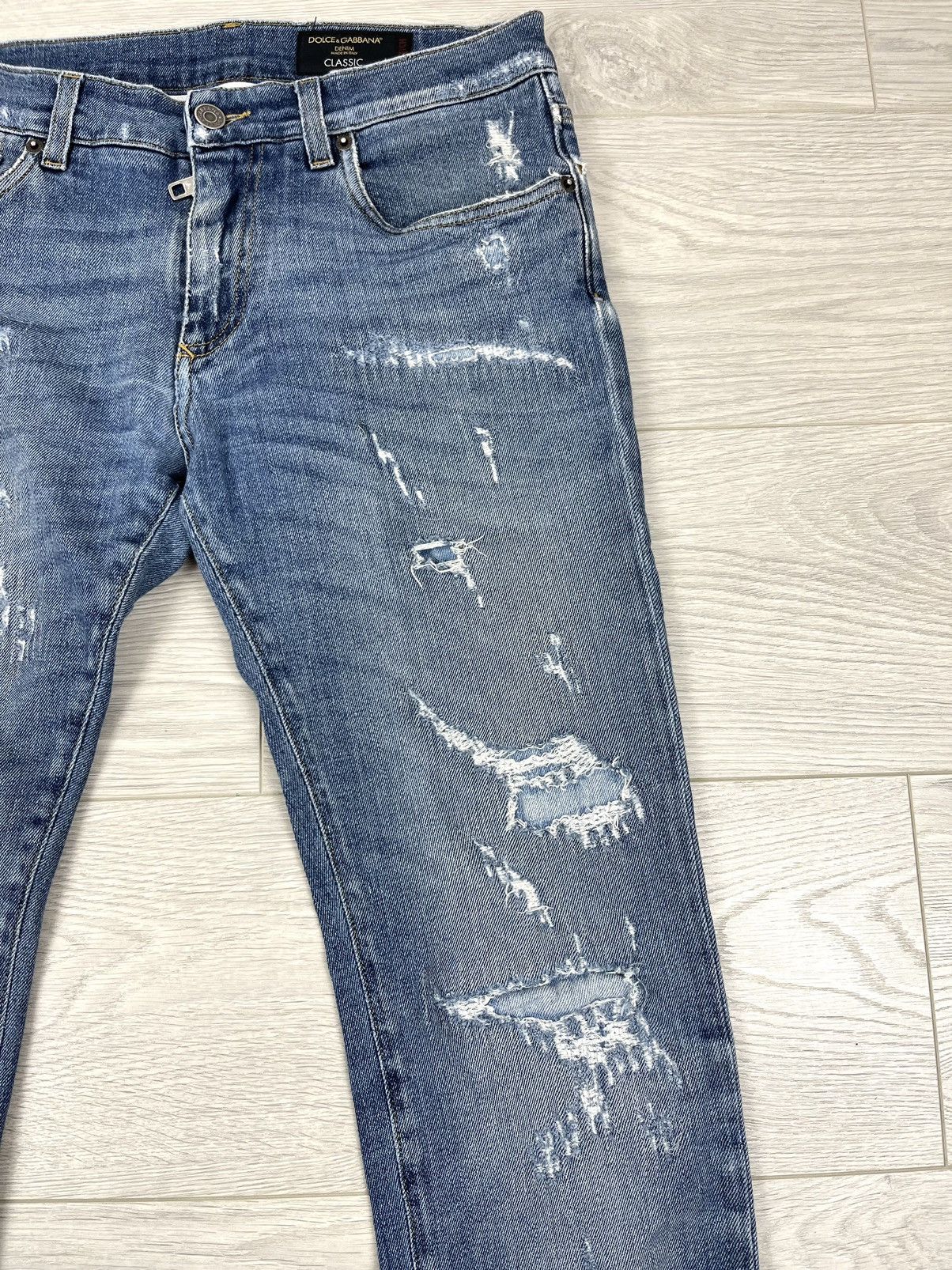 Dolce & Gabbana Dolce & Gabbana Distressed Slim Fit Blue Washed Denim Pants Size US 30 / EU 46 - 7 Thumbnail