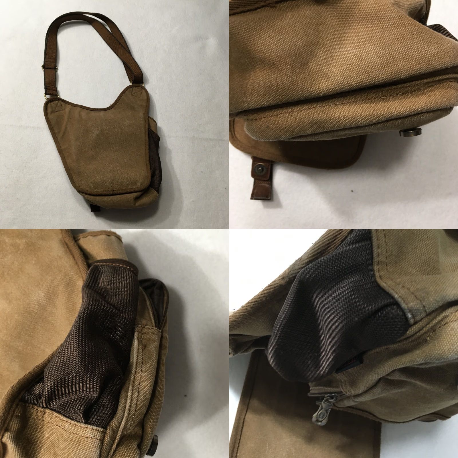 Vintage Crossbody Cargo Bag Brown Canvas Utility Hiking Travel Military Style Unisex Adults Medium Canvas Faux Leather Size ONE SIZE - 8 Thumbnail